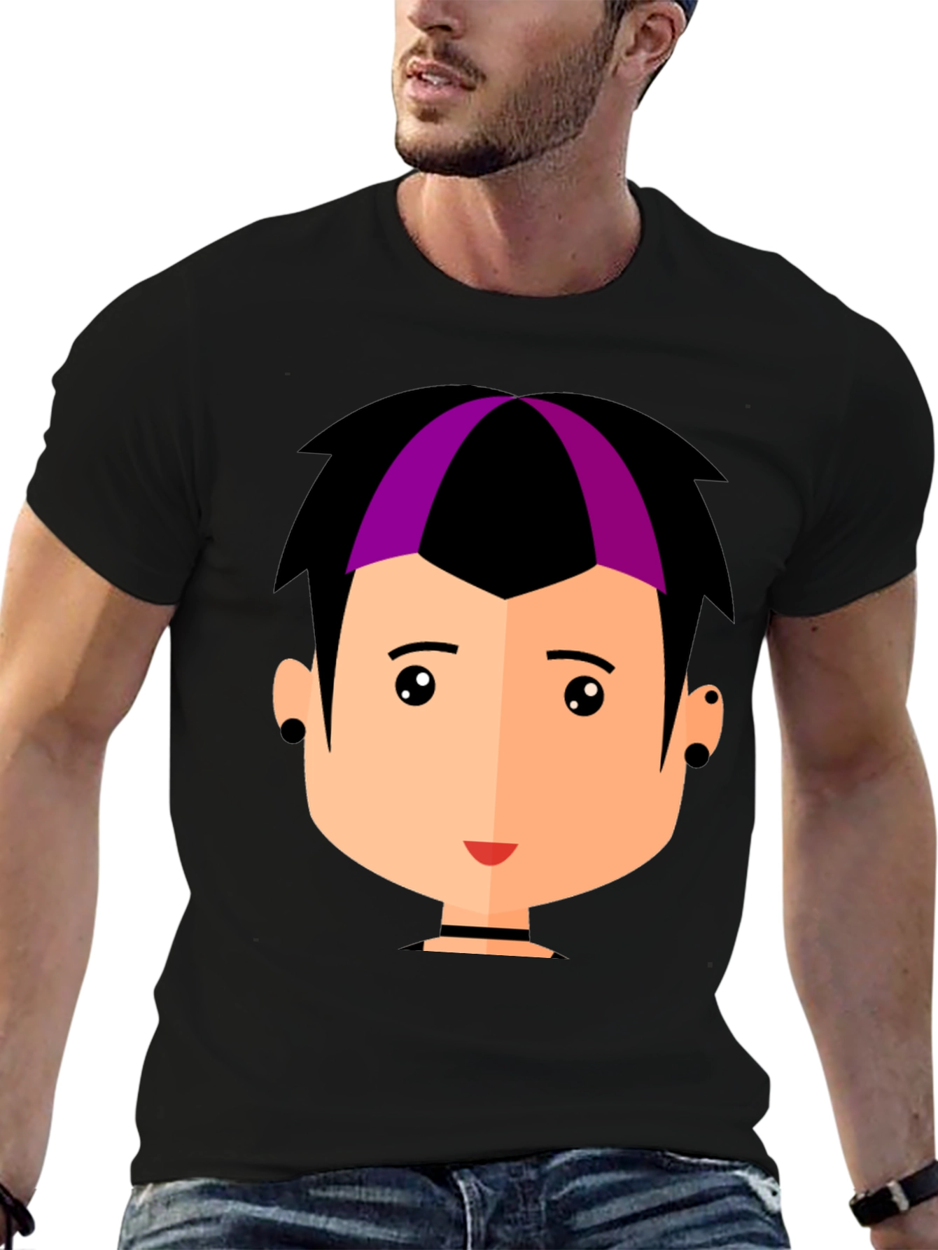 Black Goth Style Cartoon Face Black T-Shirt view 6