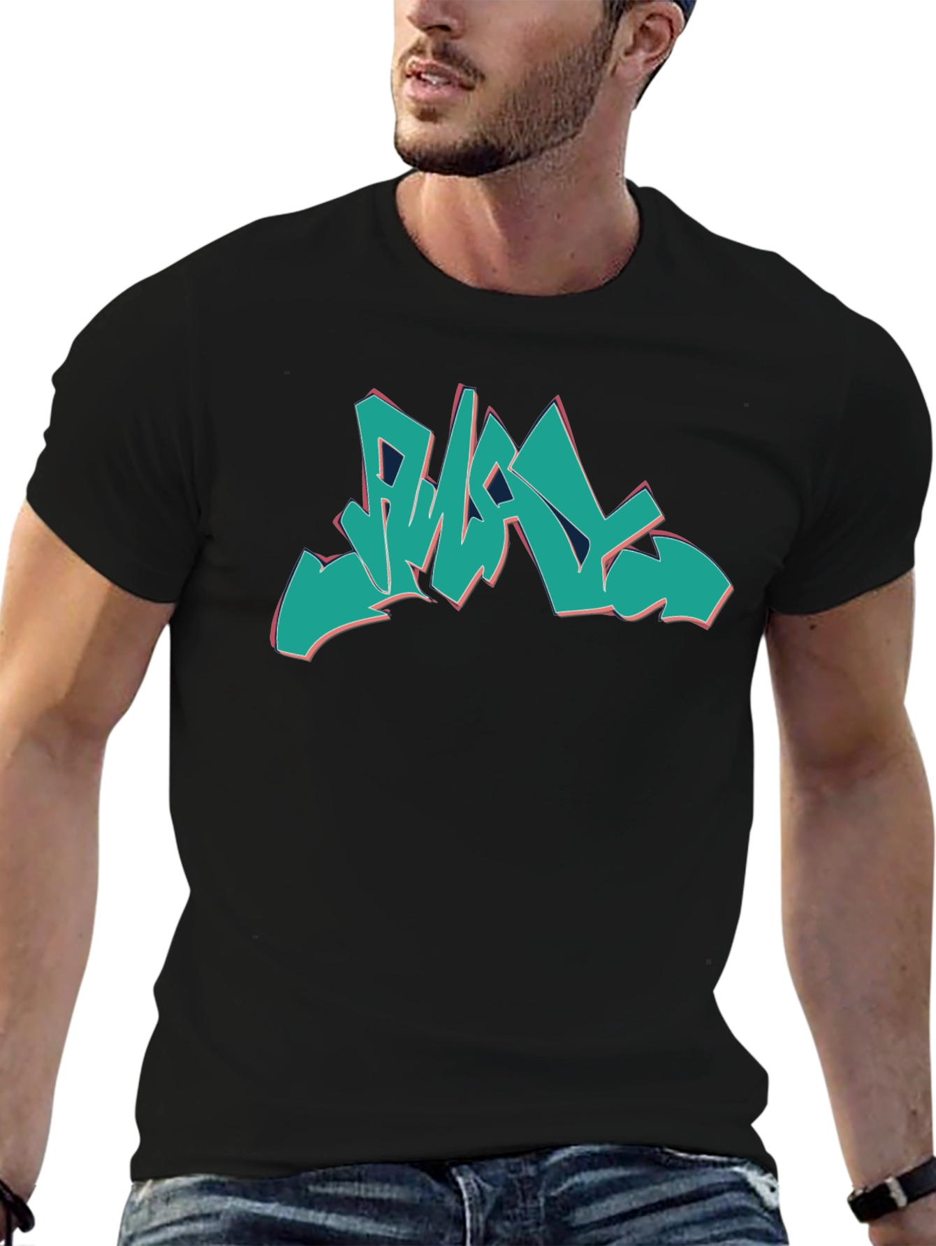 Black Graffiti Style Graphic Print Black T-Shirt view 6