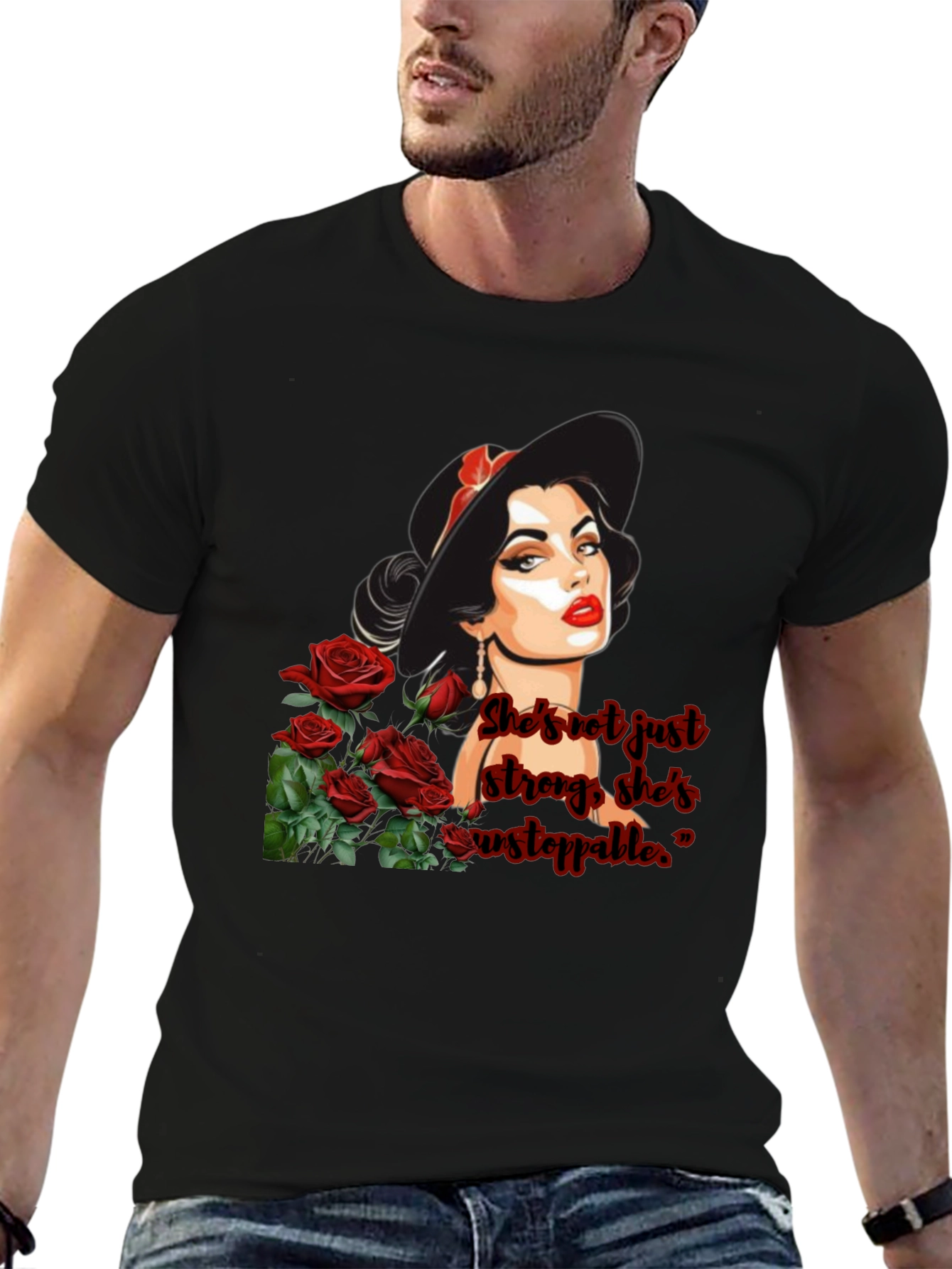 Black Woman & Roses Graphic Tee view 6