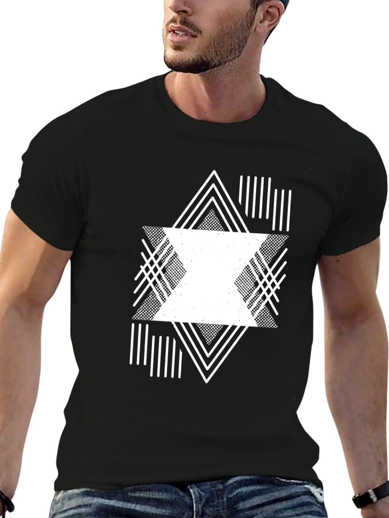 Black Geometric Graphic Print Black Tee view 6