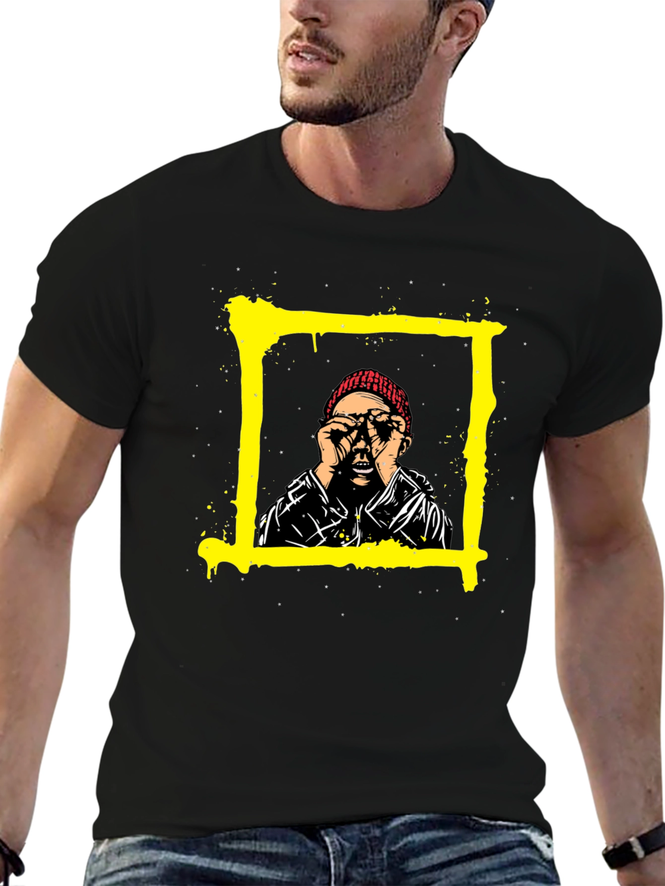 Black Edgy Graphic Tee: Man in Frame Design view 6