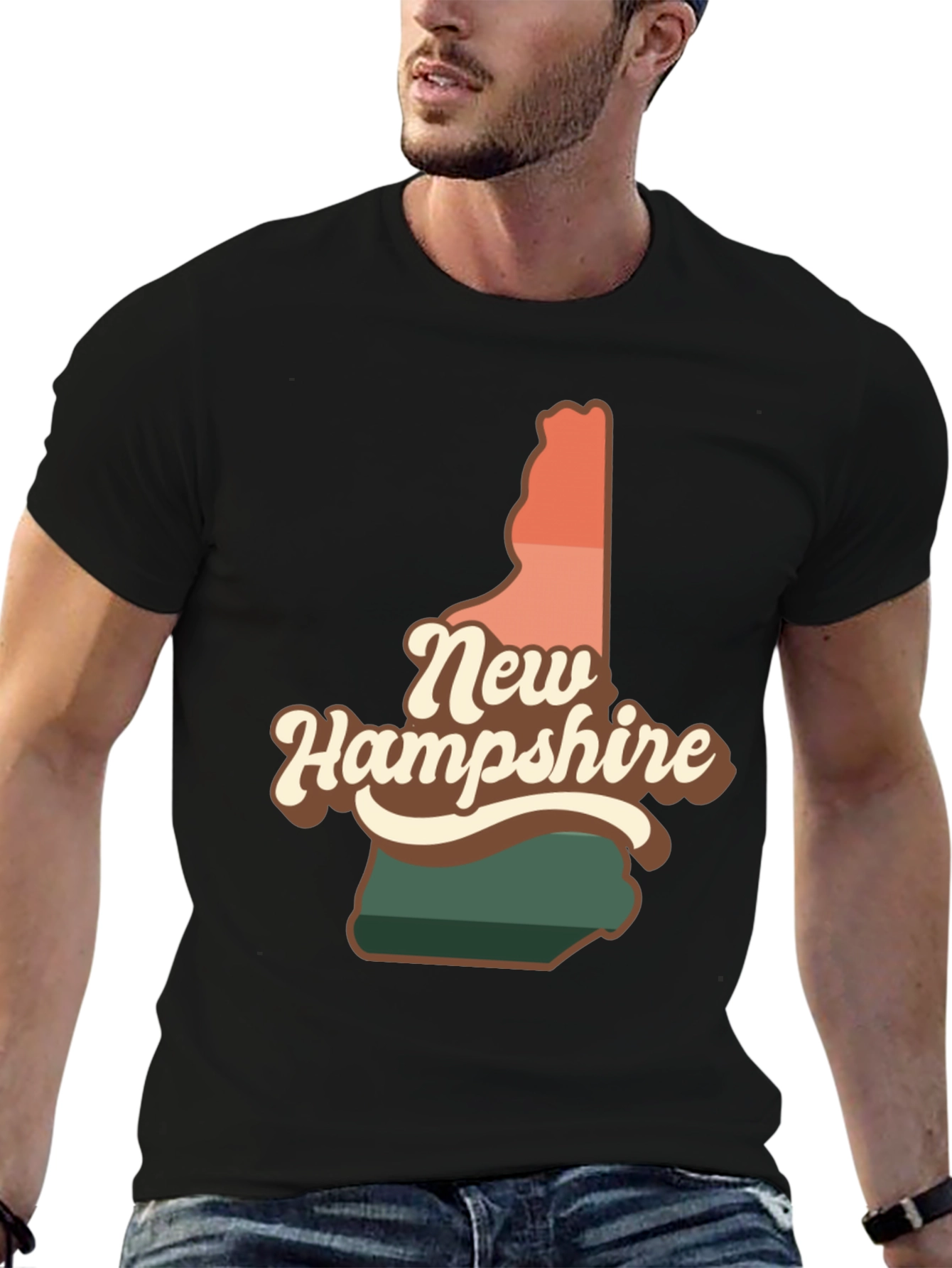 Black Retro New Hampshire State T-Shirt view 6