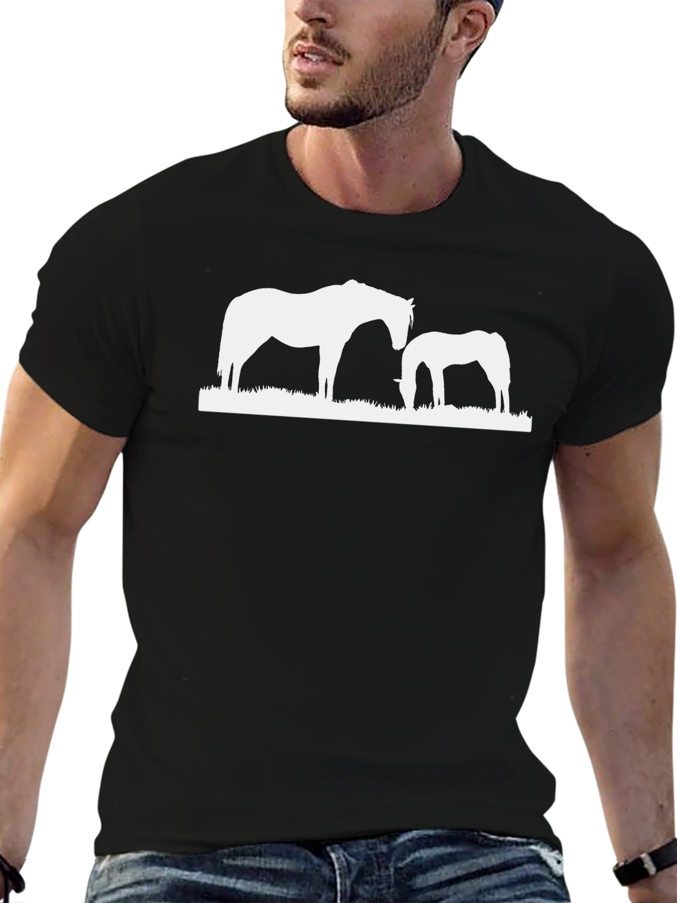 Black Horse Silhouette Graphic Tee - Casual Black T-Shirt view 6