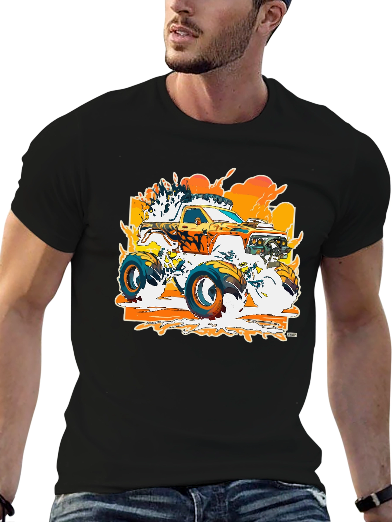 Black Monster Truck Graphic Black T-Shirt view 6
