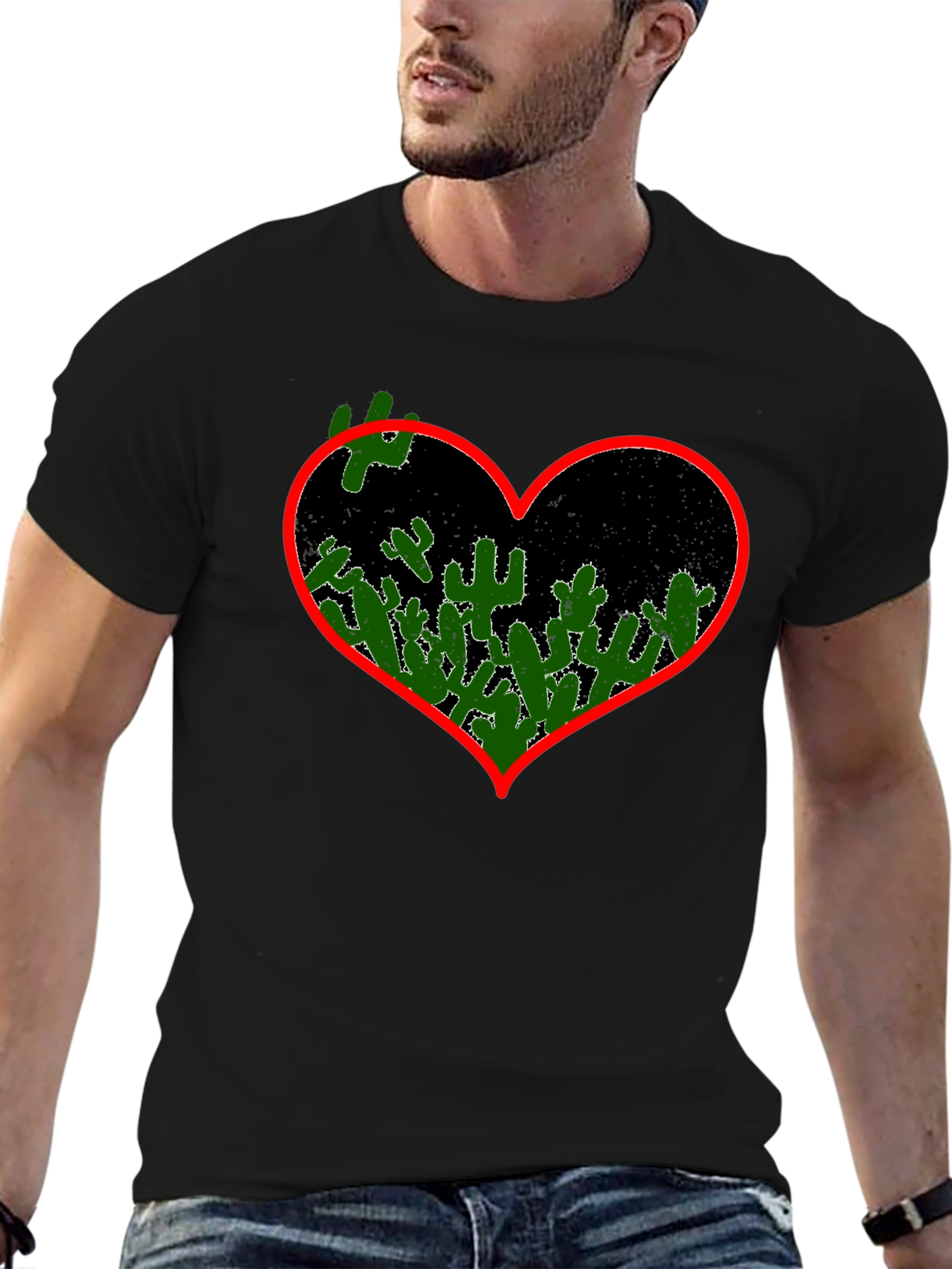 Black Cactus Heart Graphic Tee - Black view 6