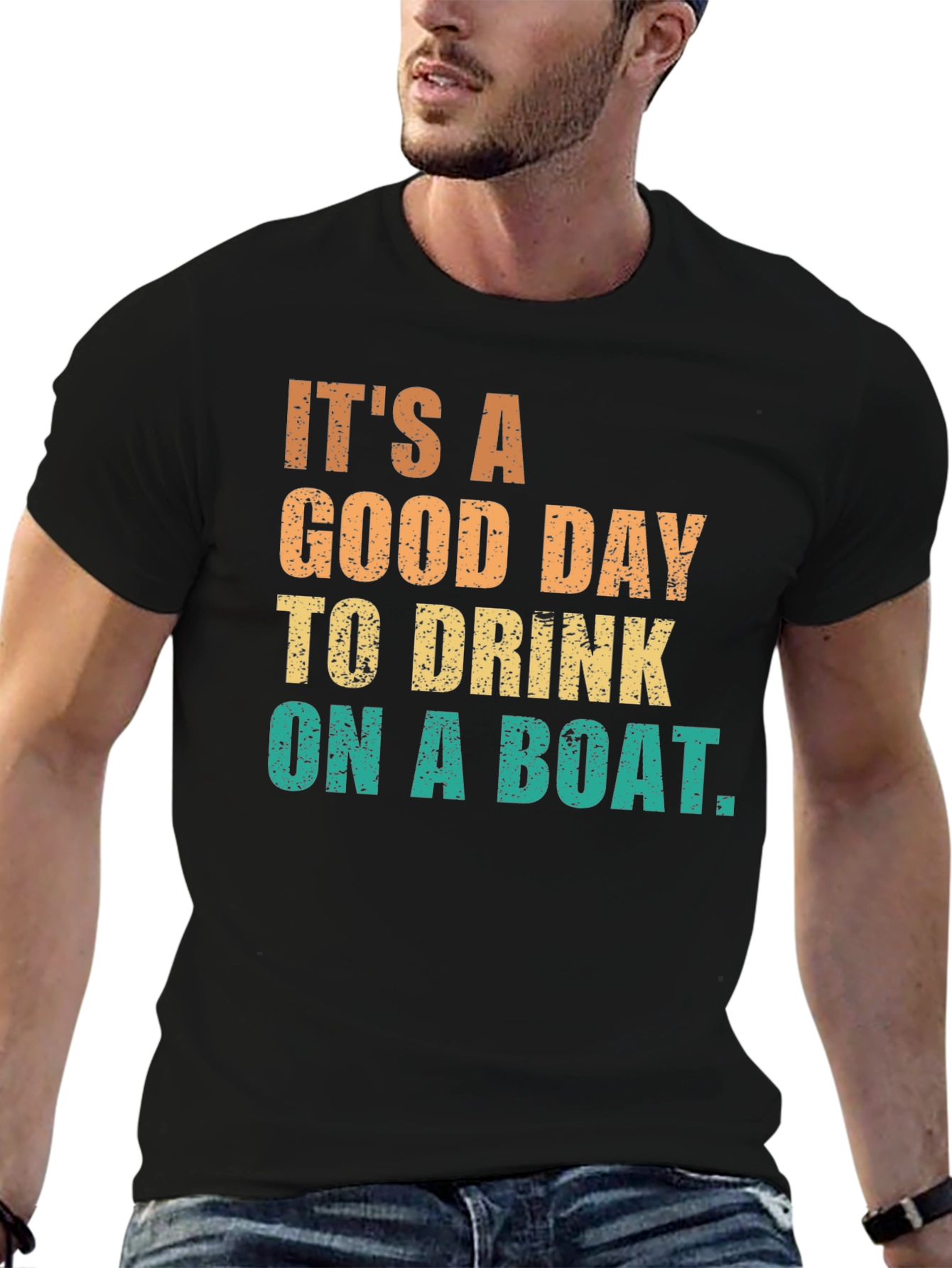 Black It's A Good Day To Drink On A Boat Graphic T-Shirt view 6