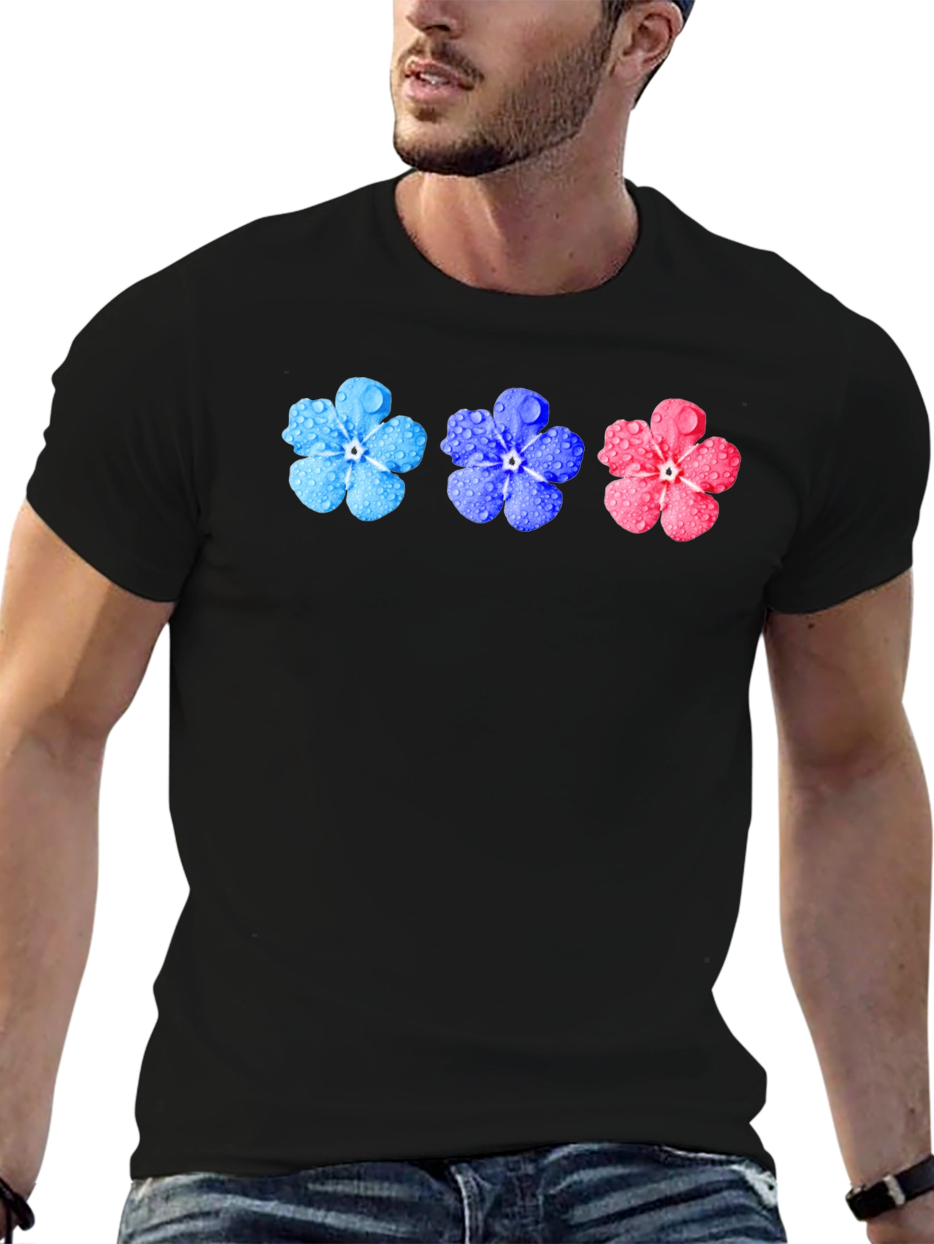Black Floral T-Shirt - Forget-Me-Not Design view 6