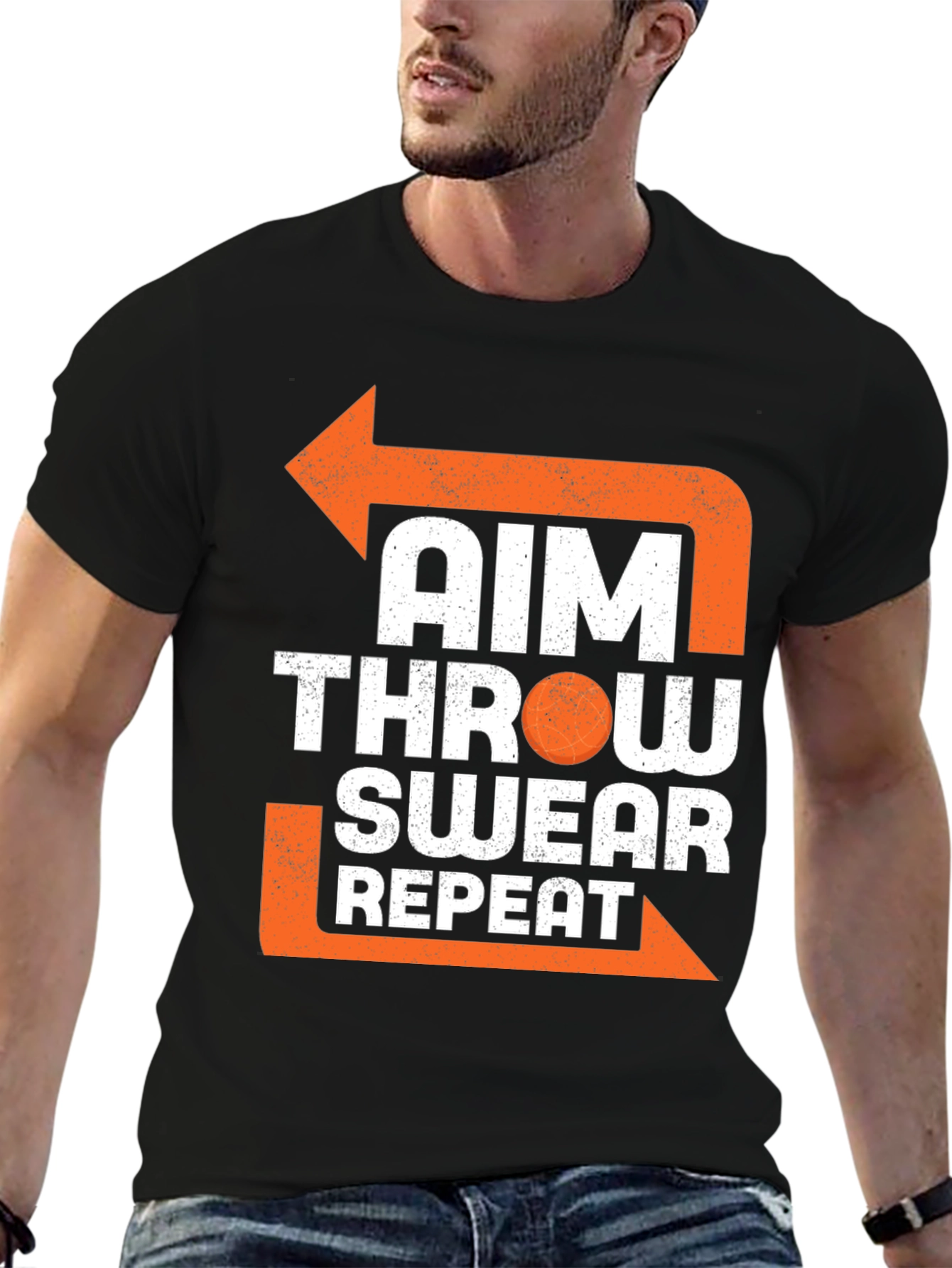 Black Aim Throw Swear Repeat Funny T-Shirt view 6