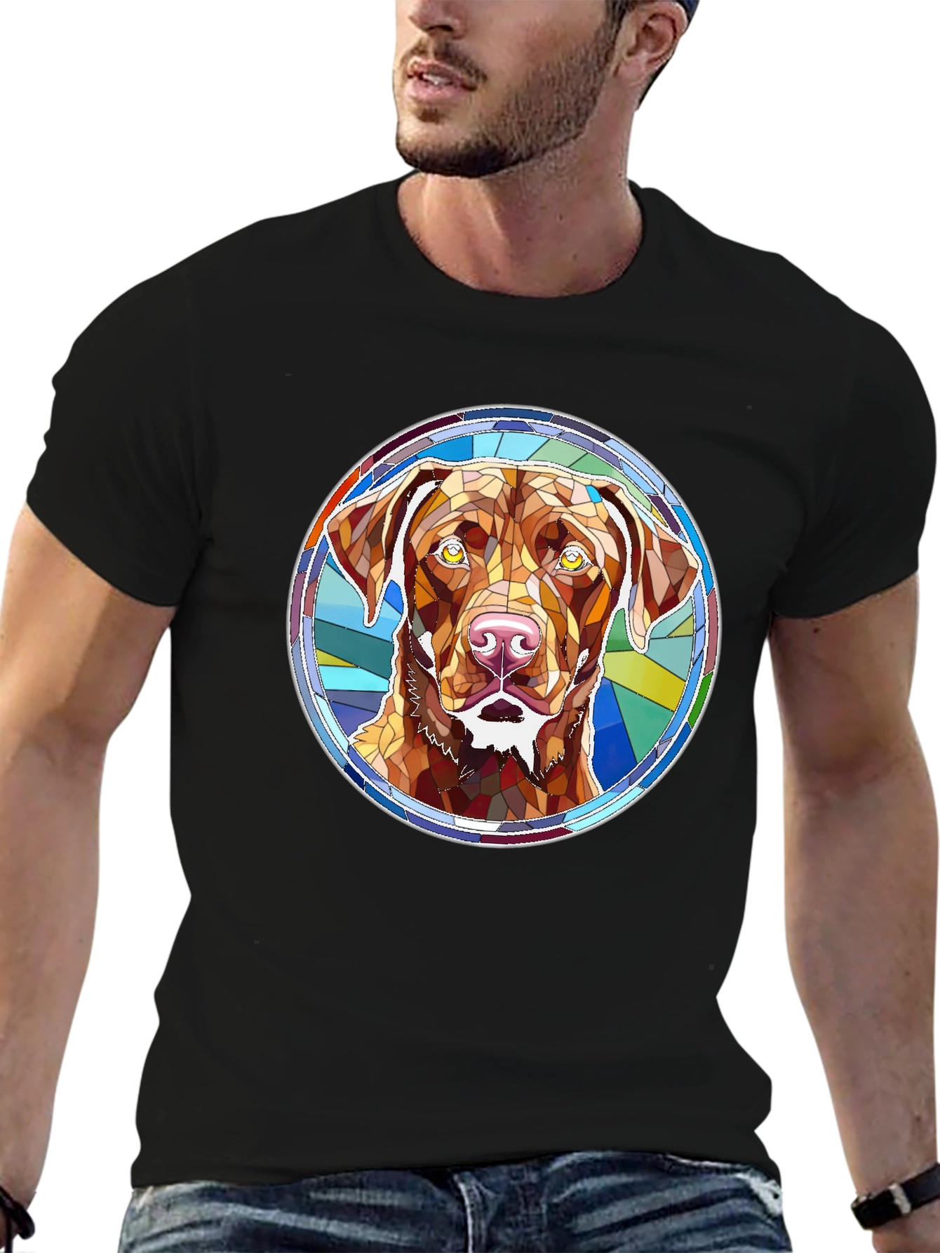 Black Dog Breed Stained Glass Style Graphic Tee view 6