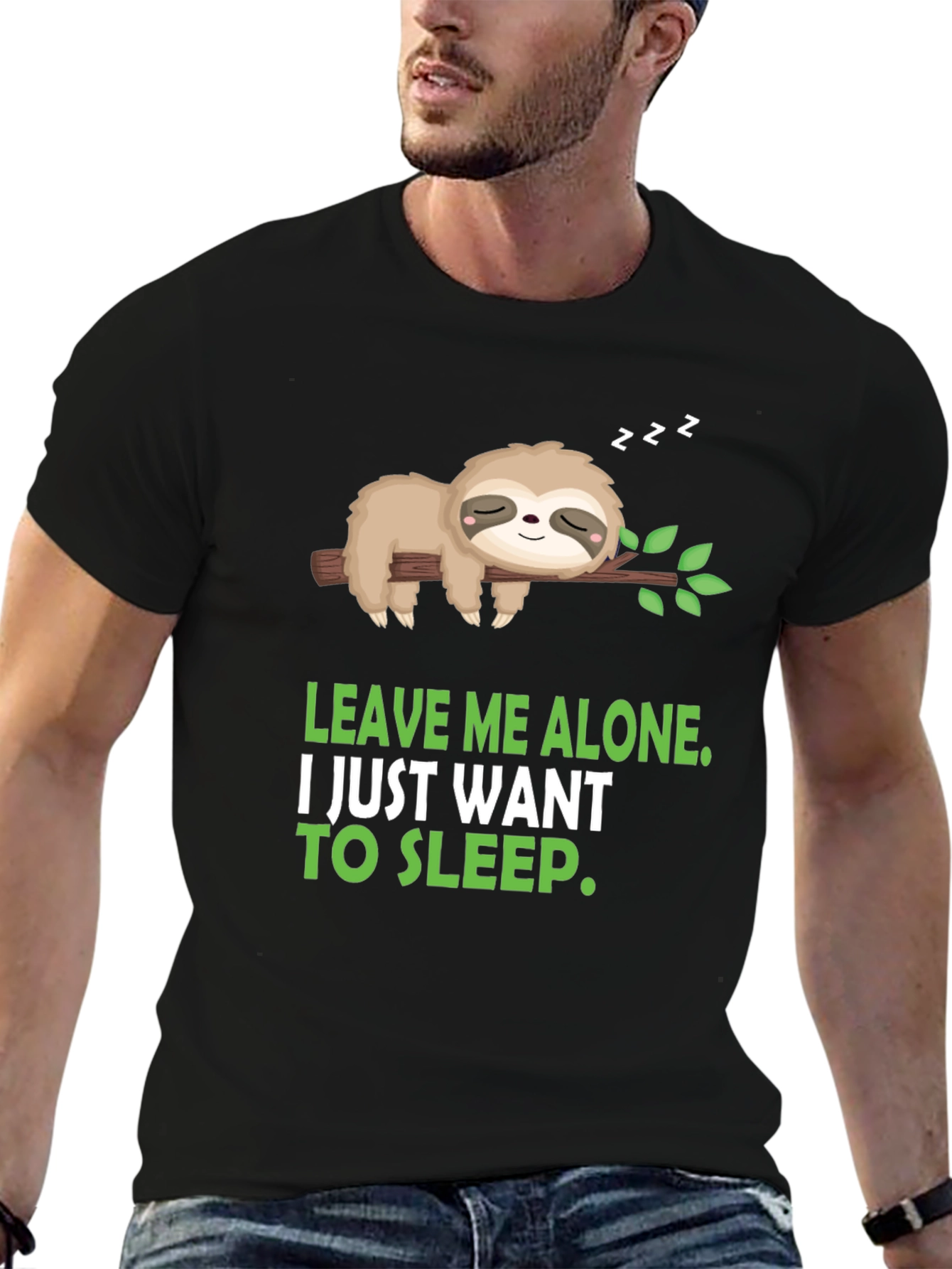 Black Funny Sloth 'Leave Me Alone' Graphic Tee view 6
