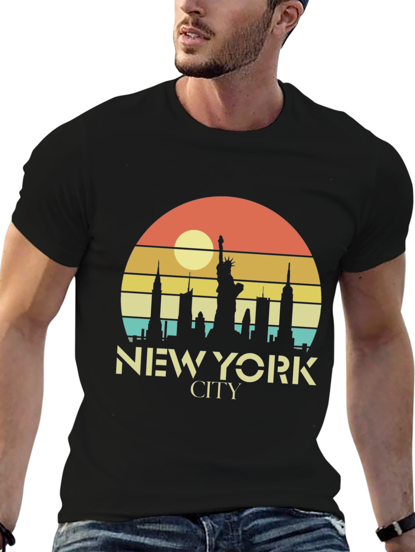 Black New York City Retro Style T-Shirt view 6