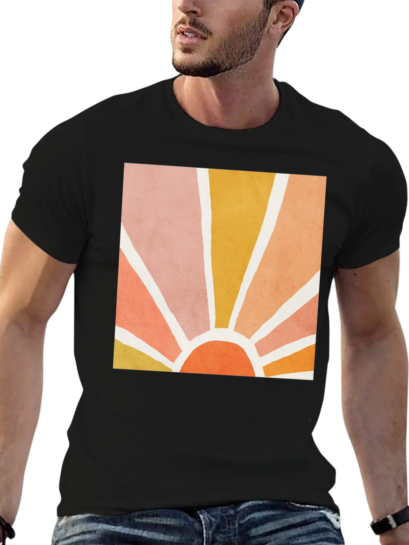Black Retro Sun Graphic Tee - Vintage Style Comfort view 6