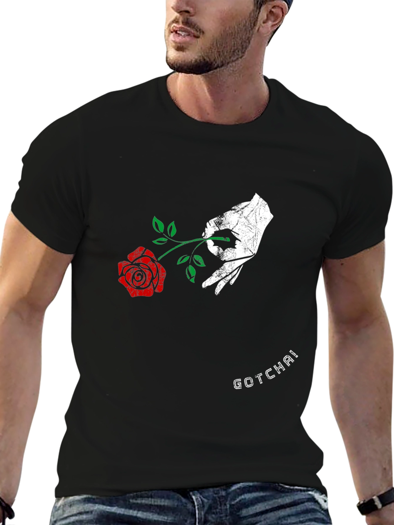 Black Gotcha Rose Graphic Tee - Men's Black Cotton T-Shirt view 6