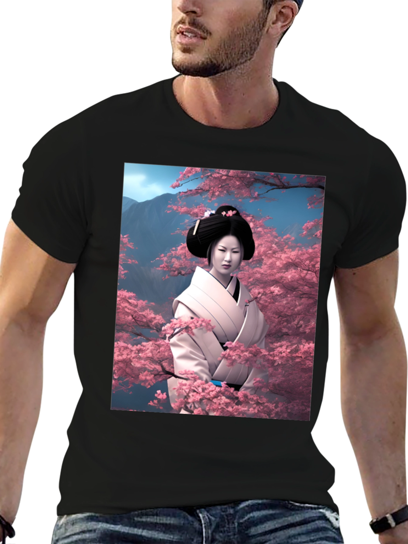 Black Geisha Cherry Blossom T-Shirt view 6