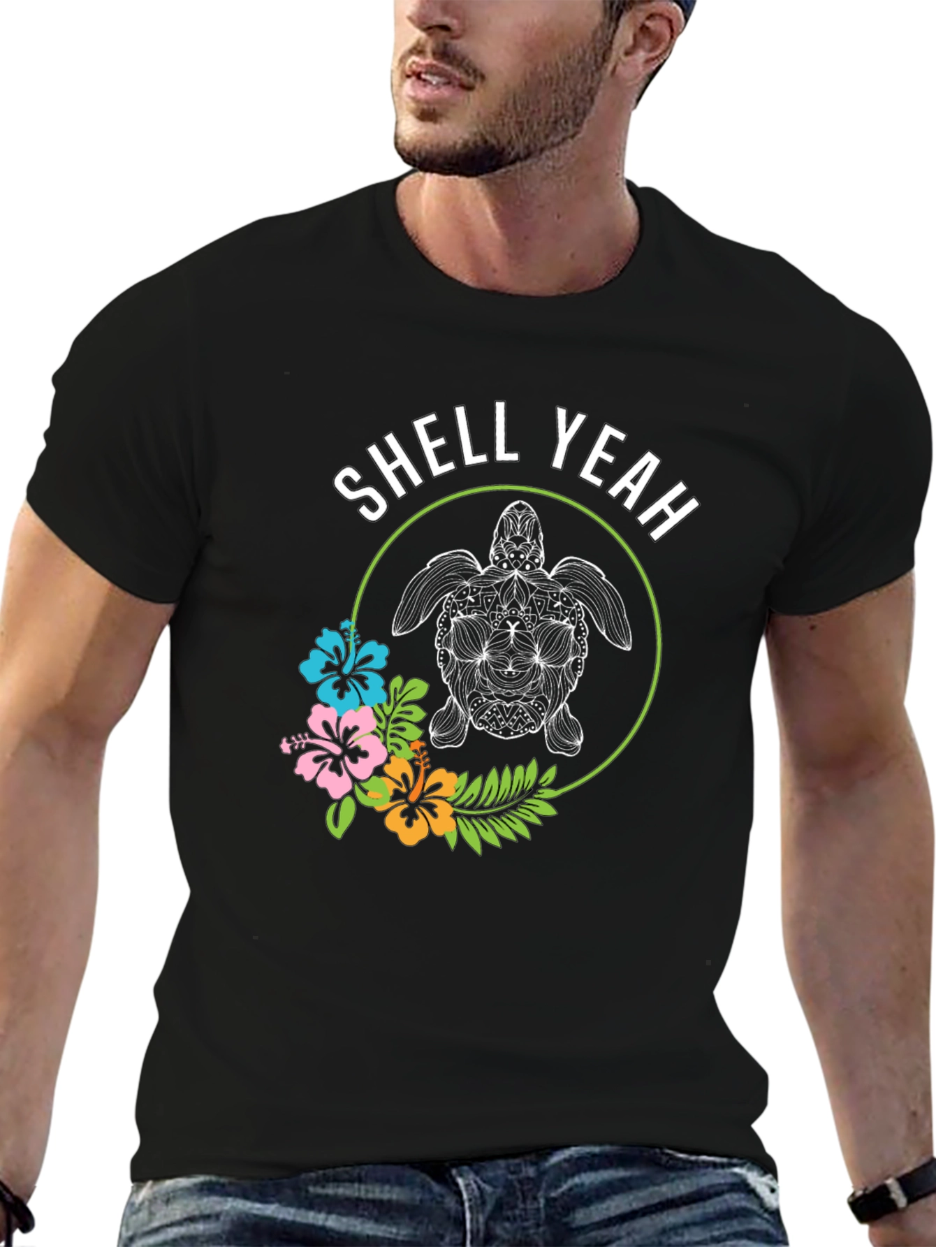 Black Shell Yeah! Turtle Graphic Print Crew Neck T-Shirt view 6