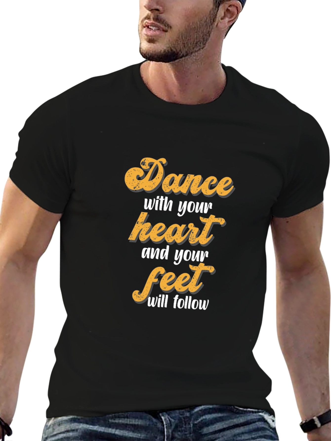 Black Dance With Your Heart Graphic Tee - Black Crew Neck T-Shirt view 6