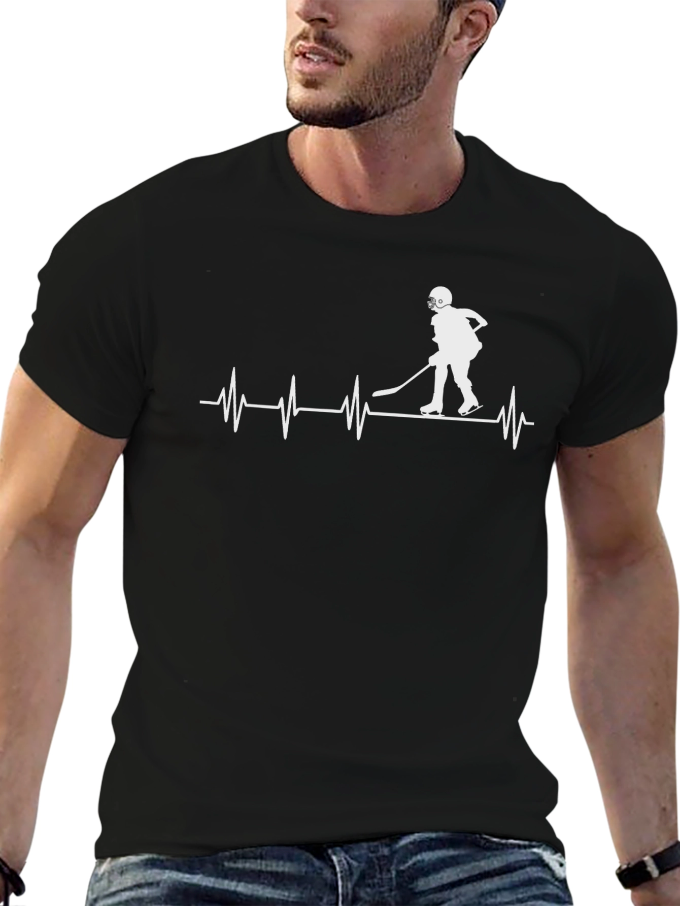 Black Hockey Heartbeat T-Shirt - Black view 6