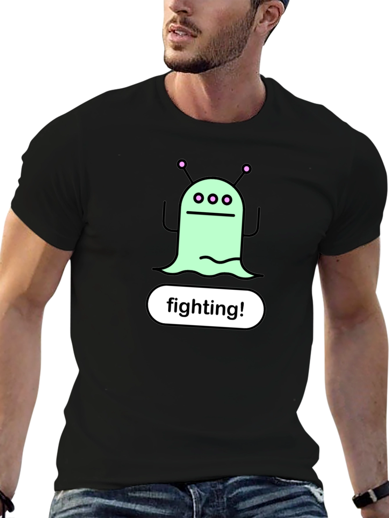 Black Fighting Alien Graphic Tee - Black view 6