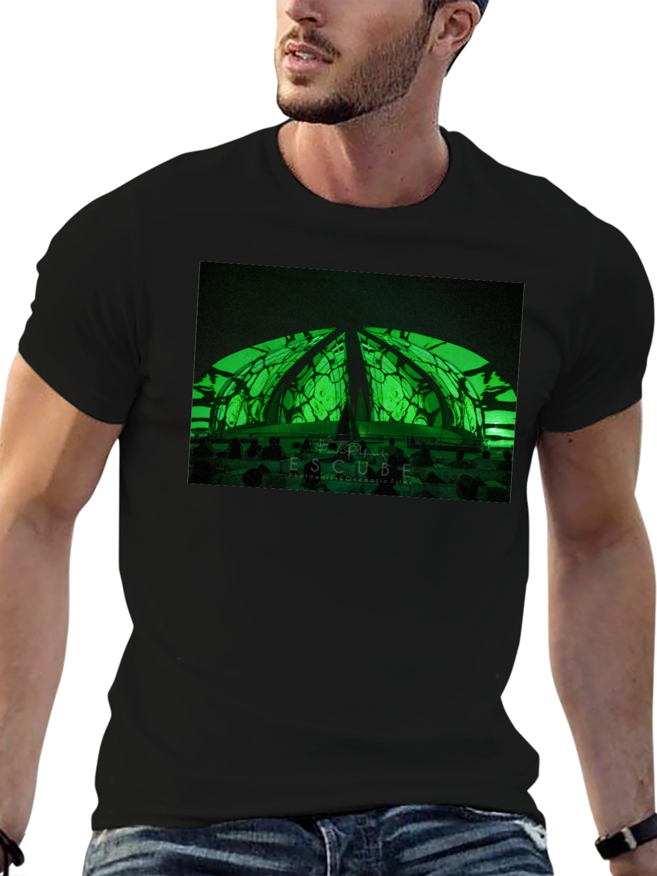 Black Futuristic Green Dome T-Shirt - Stylish & Unique Design view 6