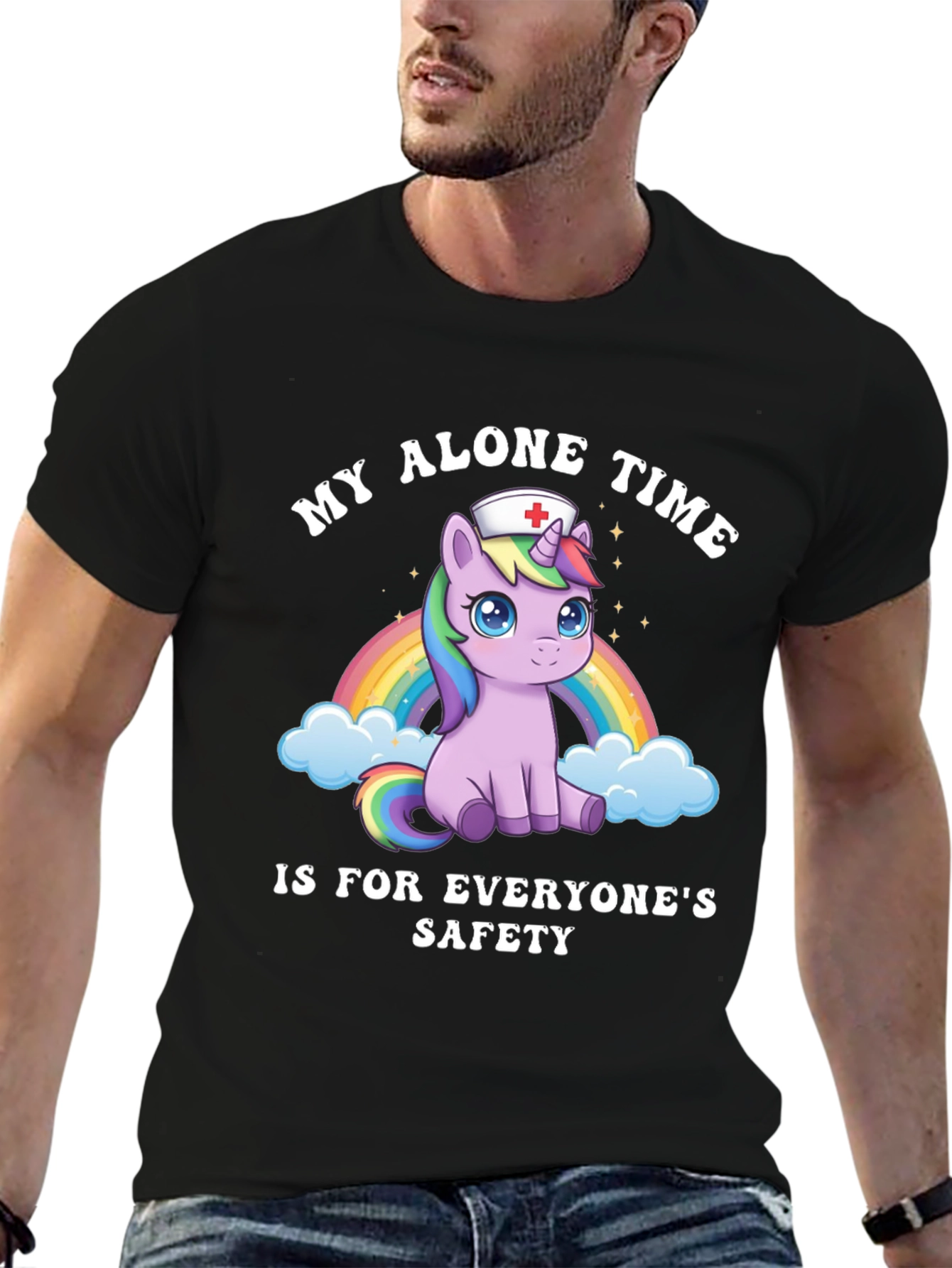 Black Unicorn Nurse T-Shirt - My Alone Time Safety Tee view 6