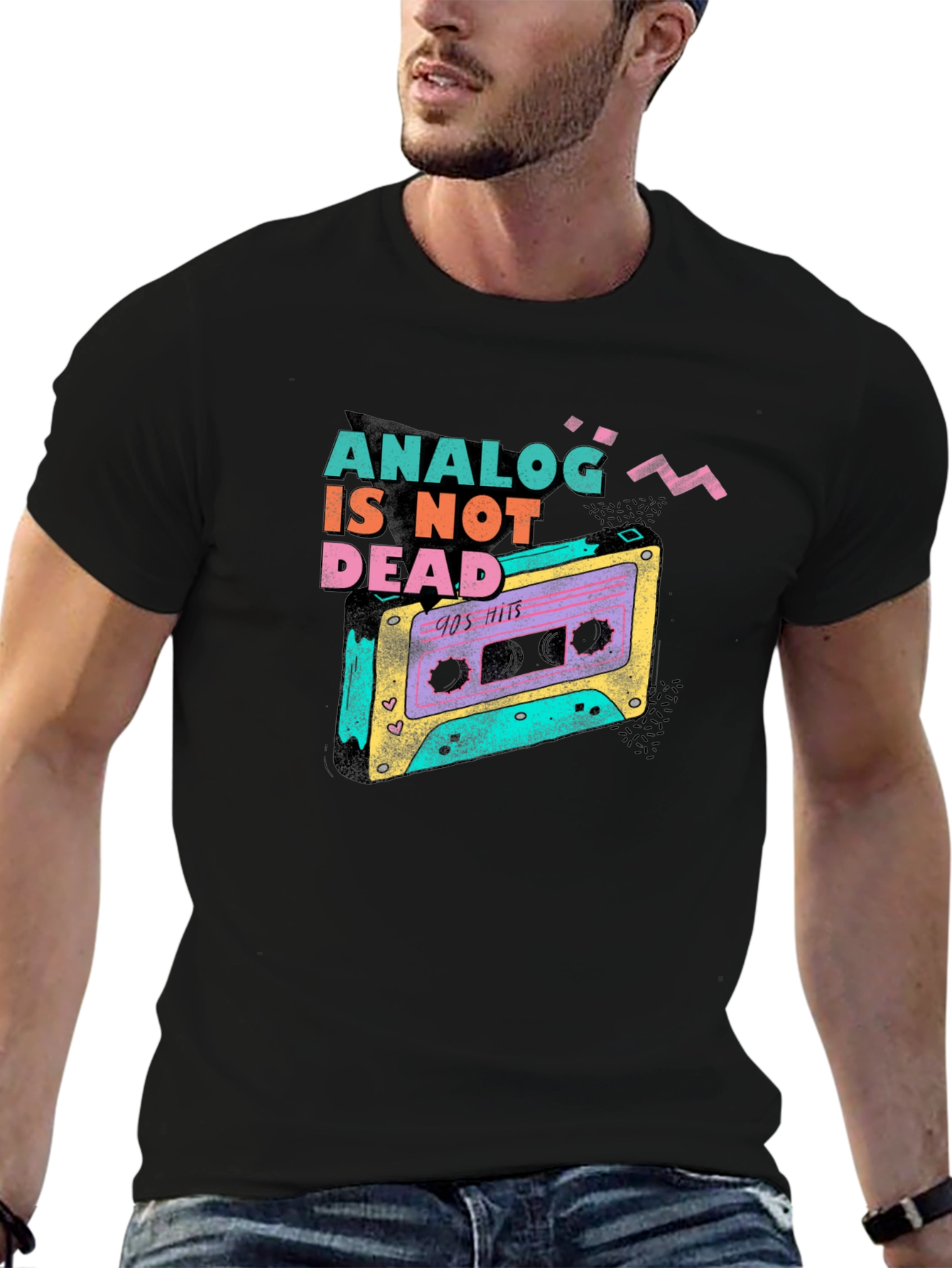 Black Analog is Not Dead T-Shirt: Retro 90s Cassette Tape Design view 6