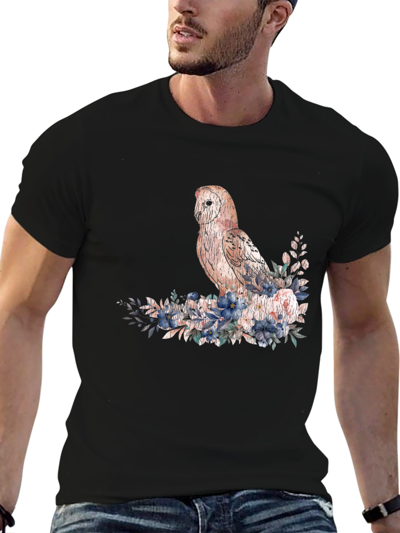 Black Owl and Floral T-Shirt - Black view 6
