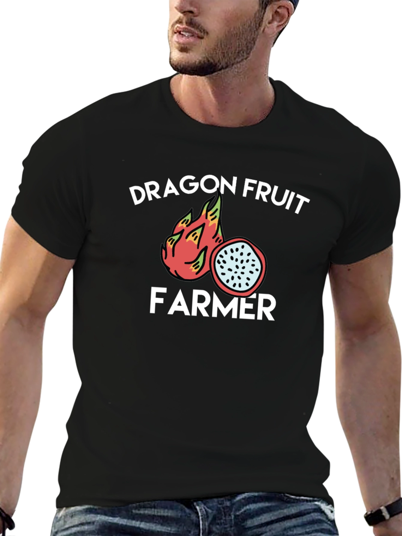 Black Dragon Fruit Farmer Graphic Tee - Black Cotton T-Shirt view 6