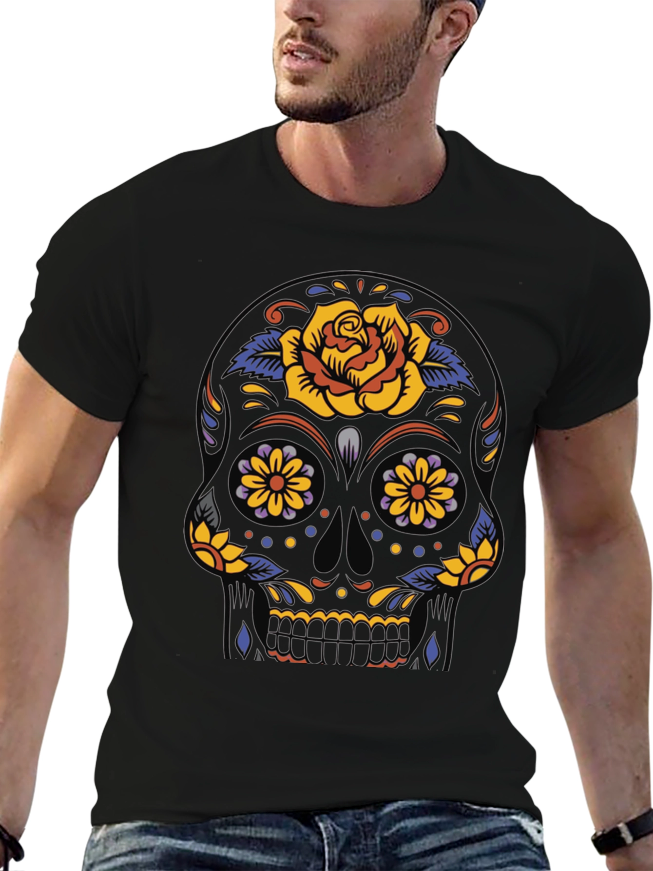 Black Sugar Skull T-Shirt - Day of the Dead view 6
