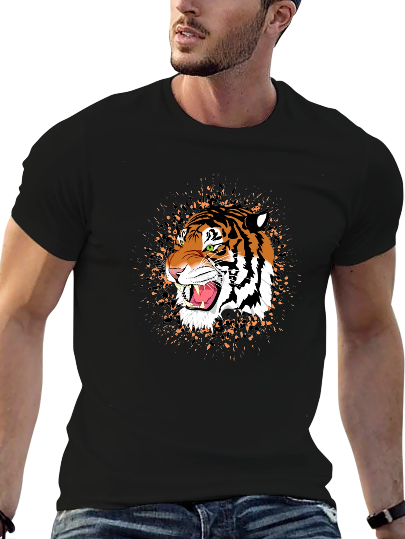 Black Tiger Graphic Black T-Shirt - Bold Animal Print Tee view 6
