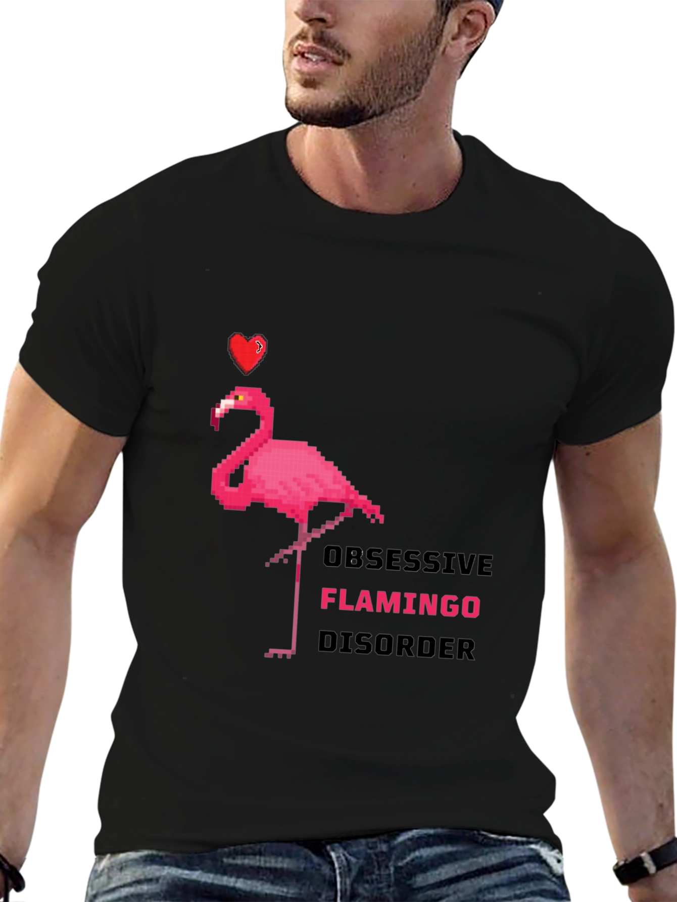 Black Obsessive Flamingo Disorder Graphic T-Shirt view 6