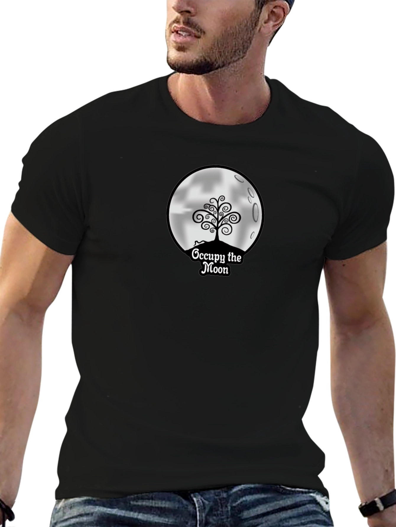 Black Occupy the Moon Graphic Tee - Black Cotton Blend view 6