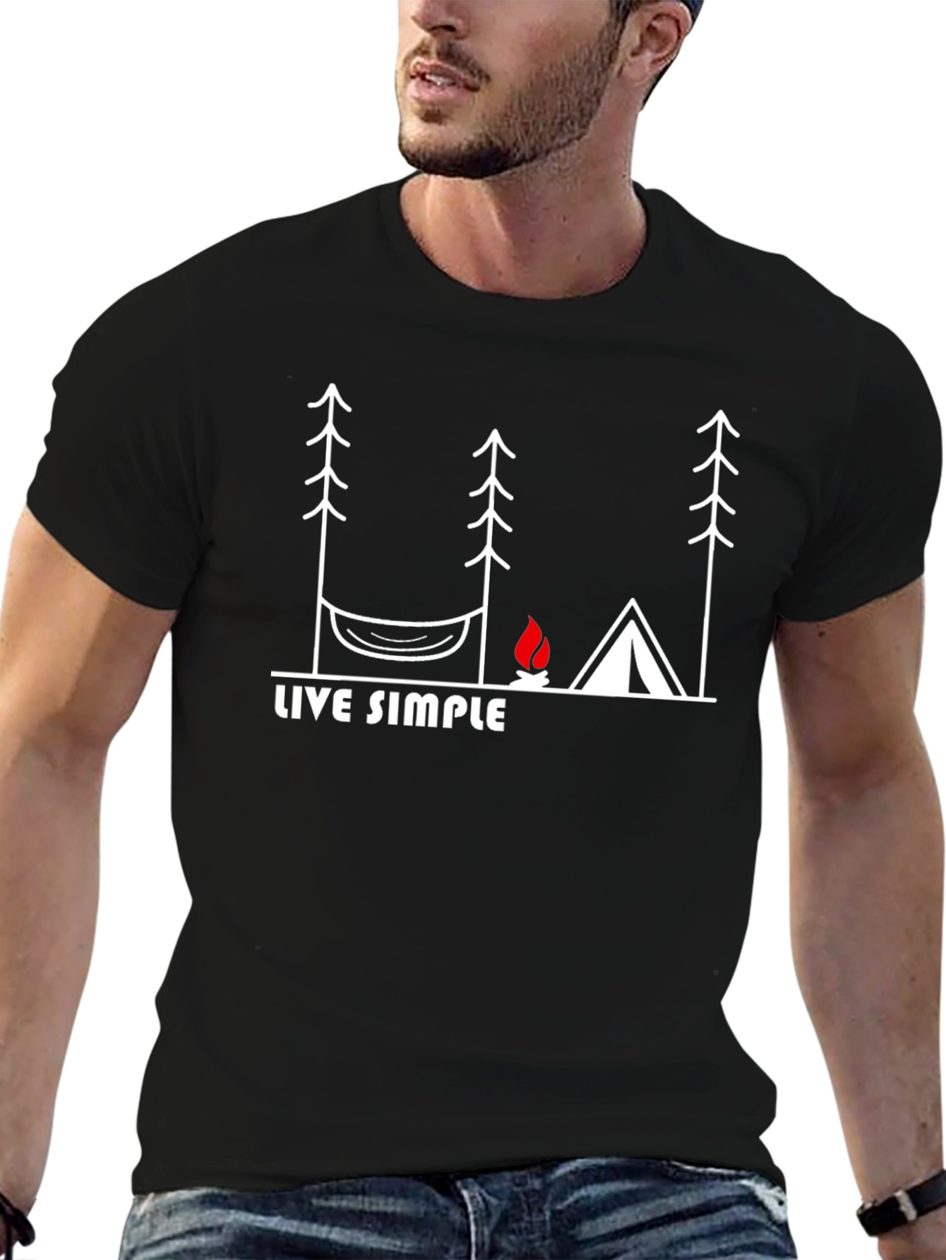 Black Live Simple Camping Graphic T-Shirt - Relaxed Fit view 6