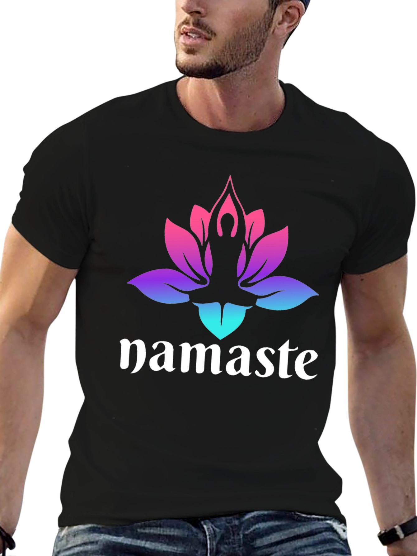 Black Namaste Lotus Yoga T-Shirt - Gradient Design view 6
