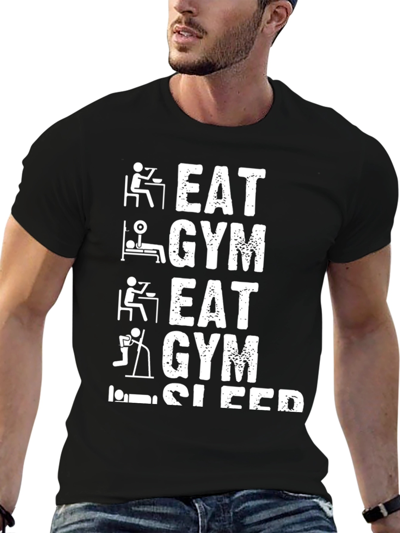 Black Eat Gym Sleep Repeat Funny Workout T-Shirt view 6