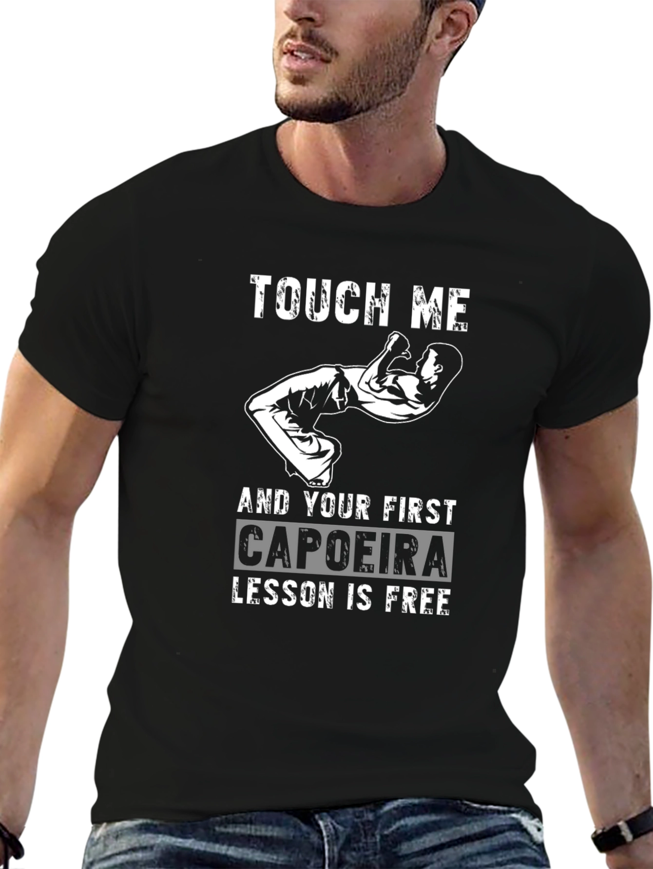 Black Touch Me Capoeira Lesson Free Funny Graphic T-Shirt view 6