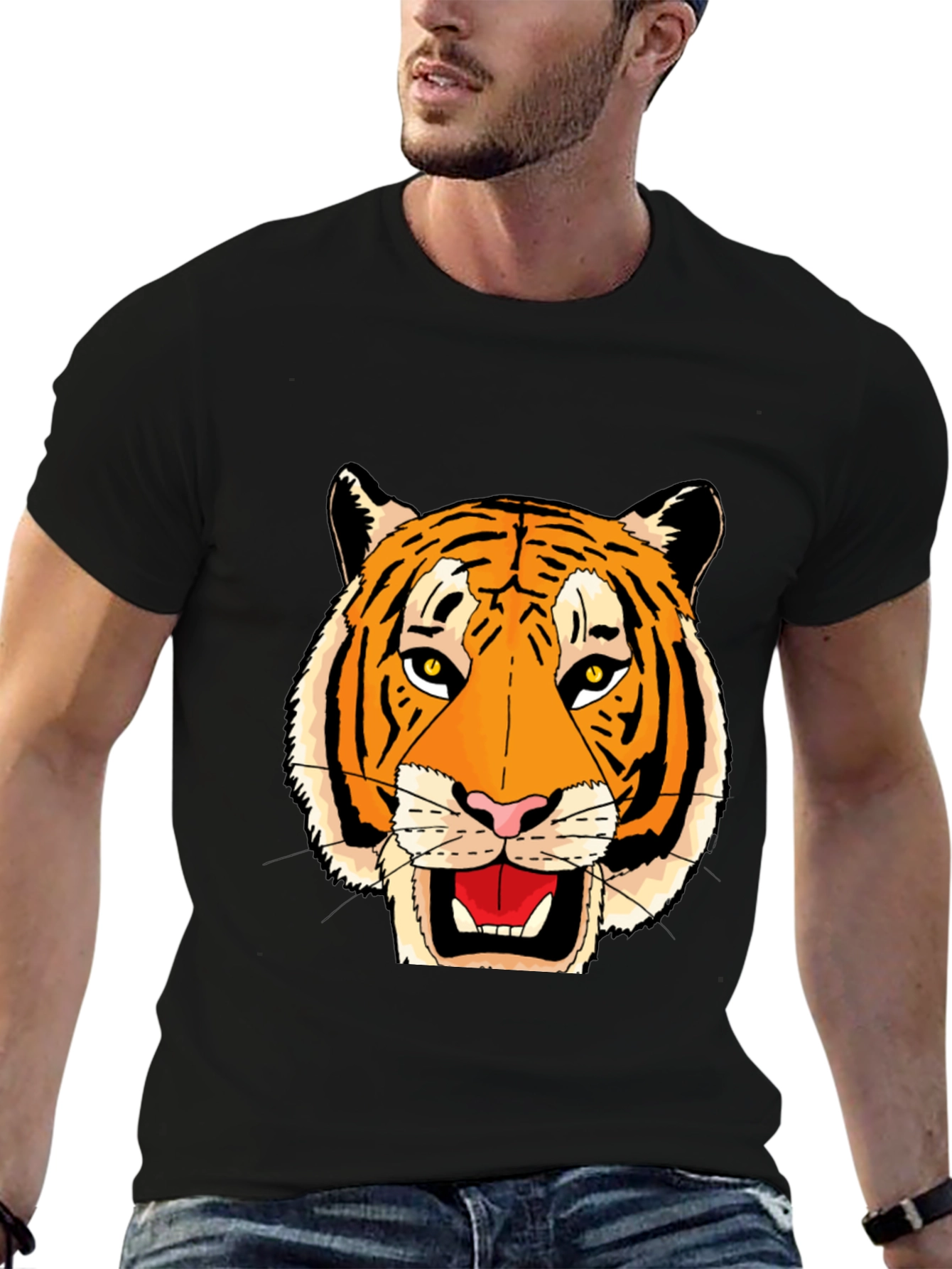 Black Black T-Shirt with Bold Tiger Face Graphic view 6