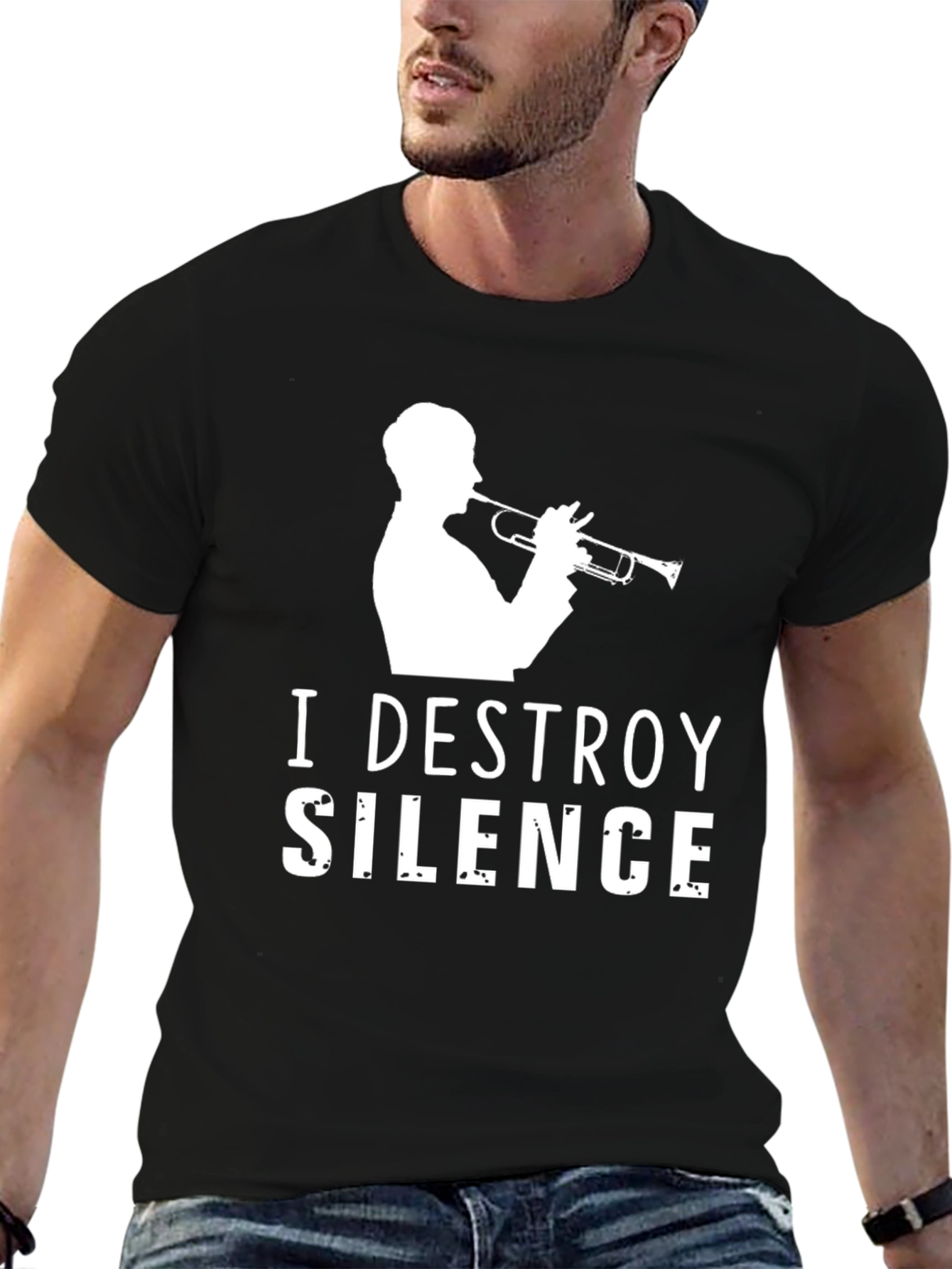 Black I Destroy Silence Trumpet T-Shirt - Musician Tee view 6