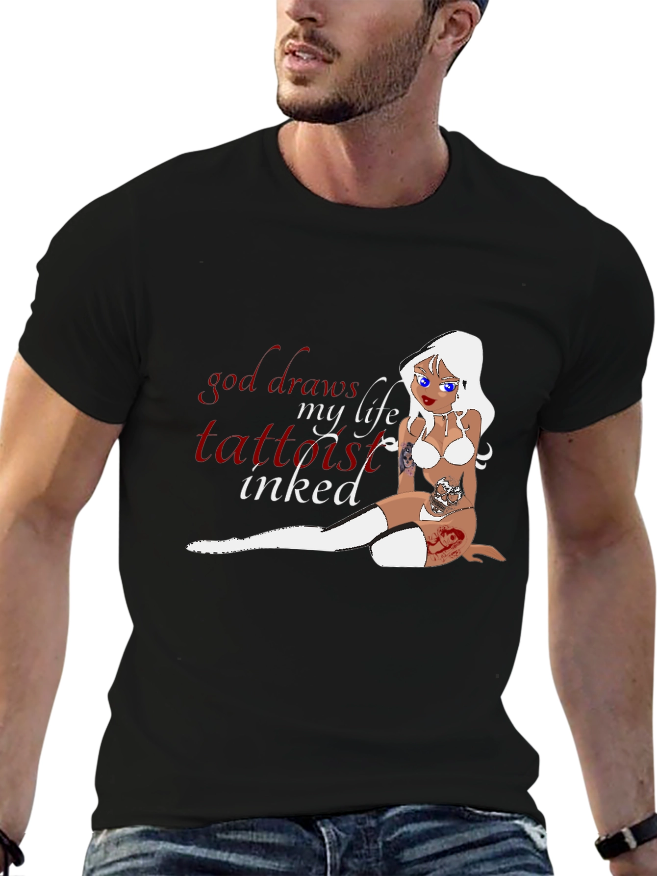 Black Tattooed Life T-Shirt - Inked Cartoon Girl view 6