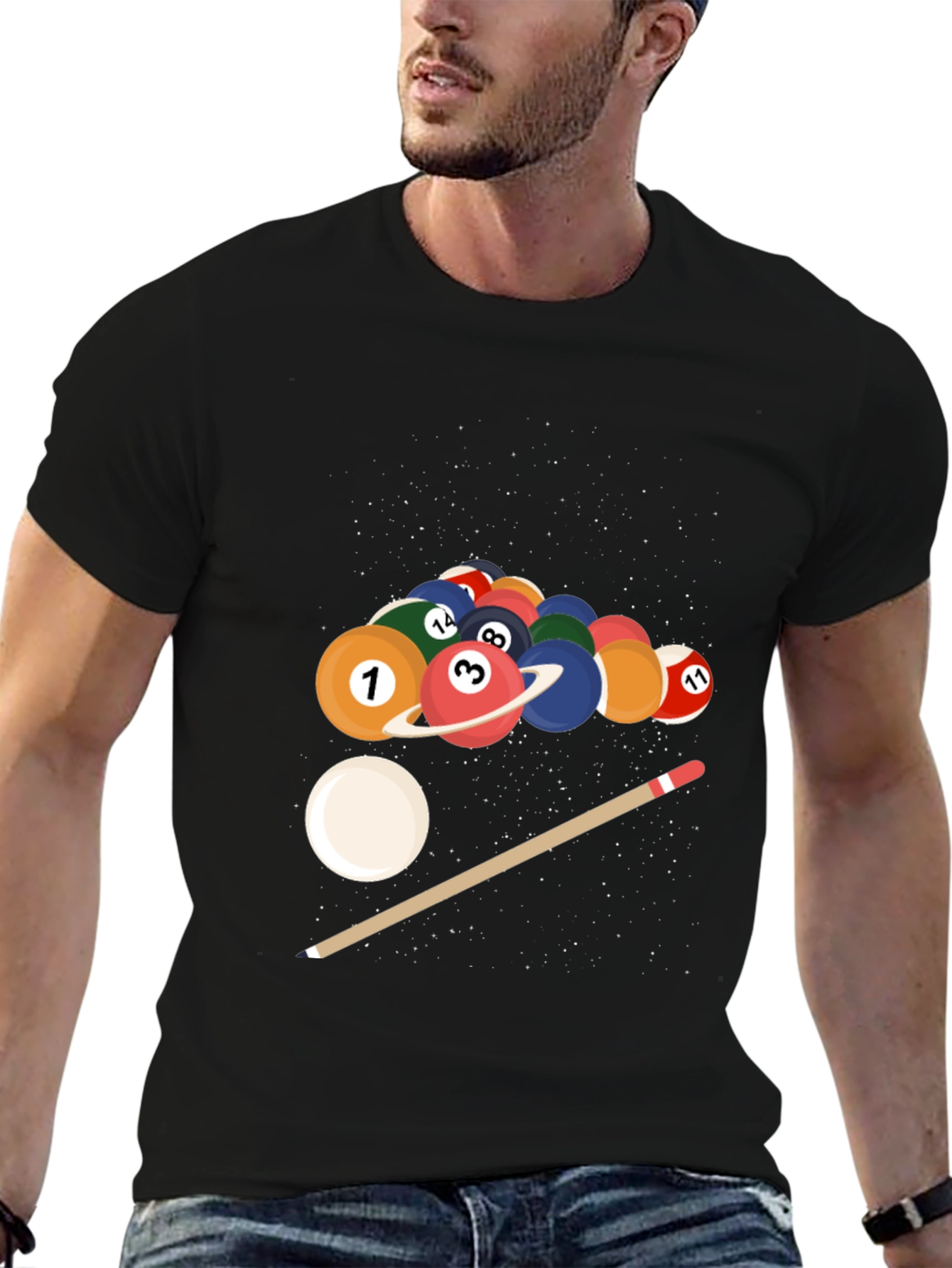 Black Cosmic Pool Ball Graphic Tee - Black view 6