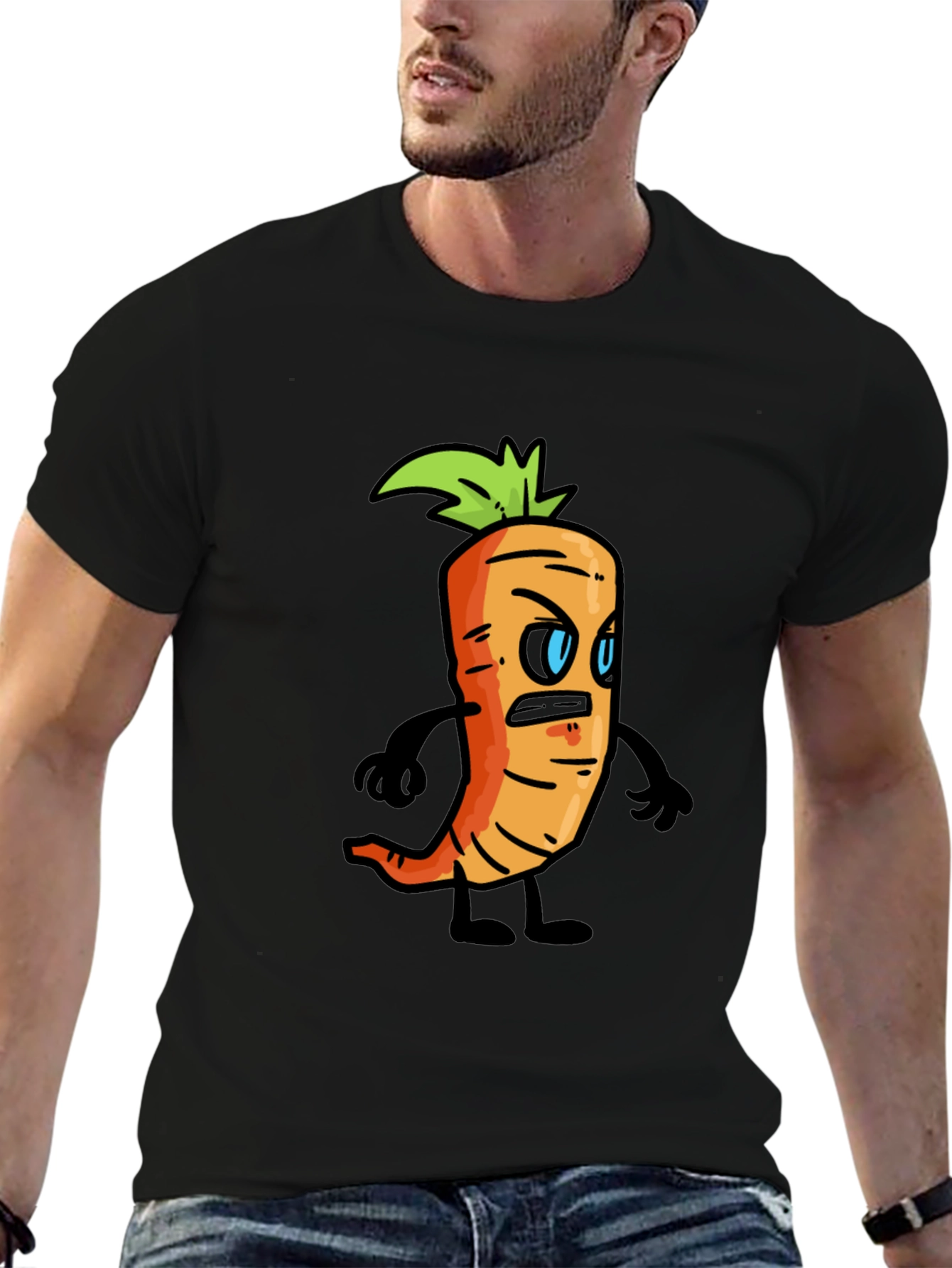 Black Angry Carrot Cartoon Black T-Shirt view 6