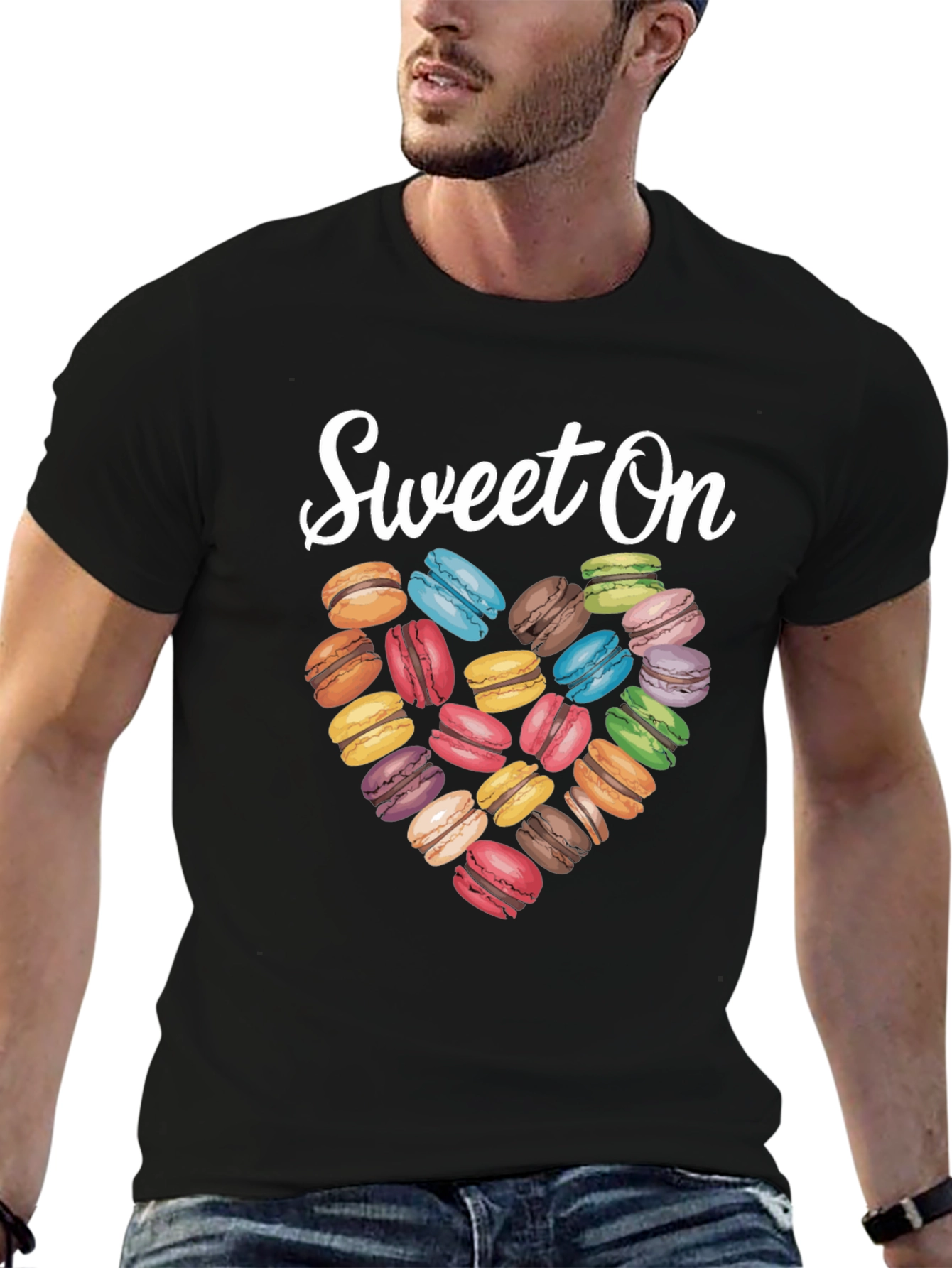 Black Sweet On Macarons T-Shirt, Heart Design view 6