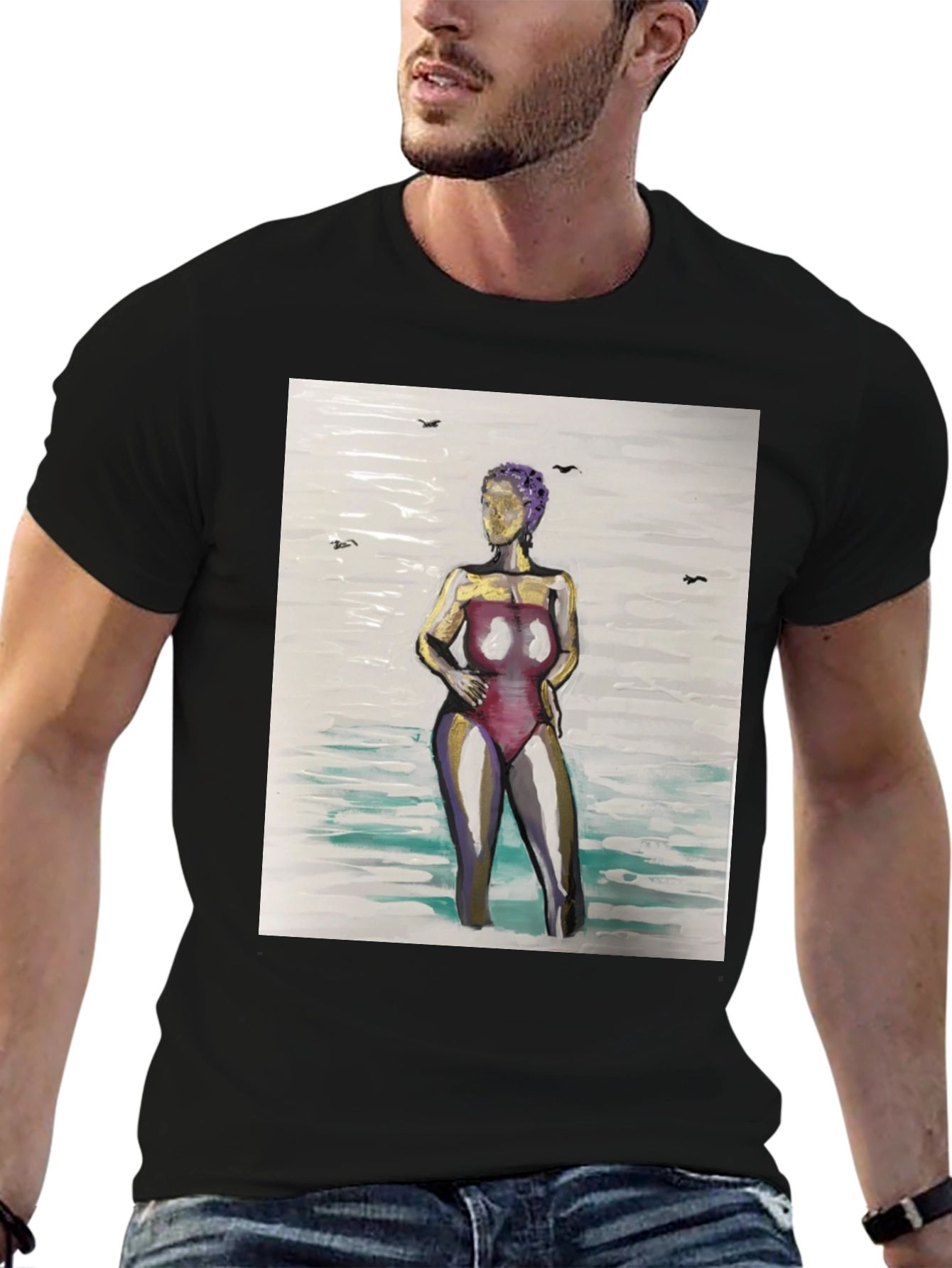 Black Unique Woman in Water Graphic Tee - Black view 6