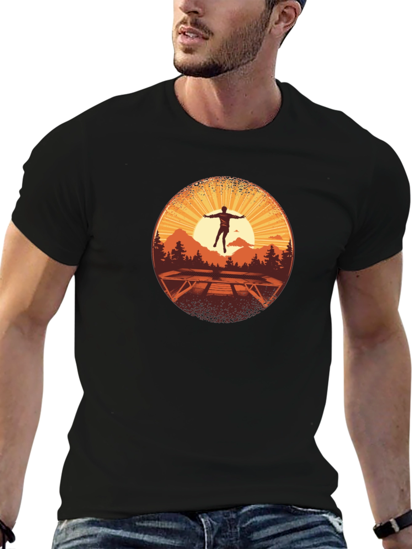 Black Sunrise Trampoline T-Shirt - Nature Scene view 6