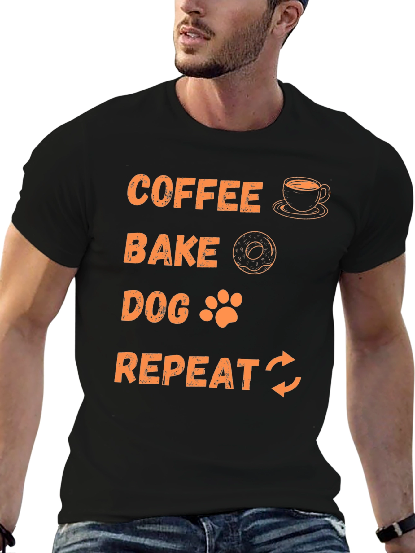 Black Coffee Bake Dog Repeat Graphic Tee view 6