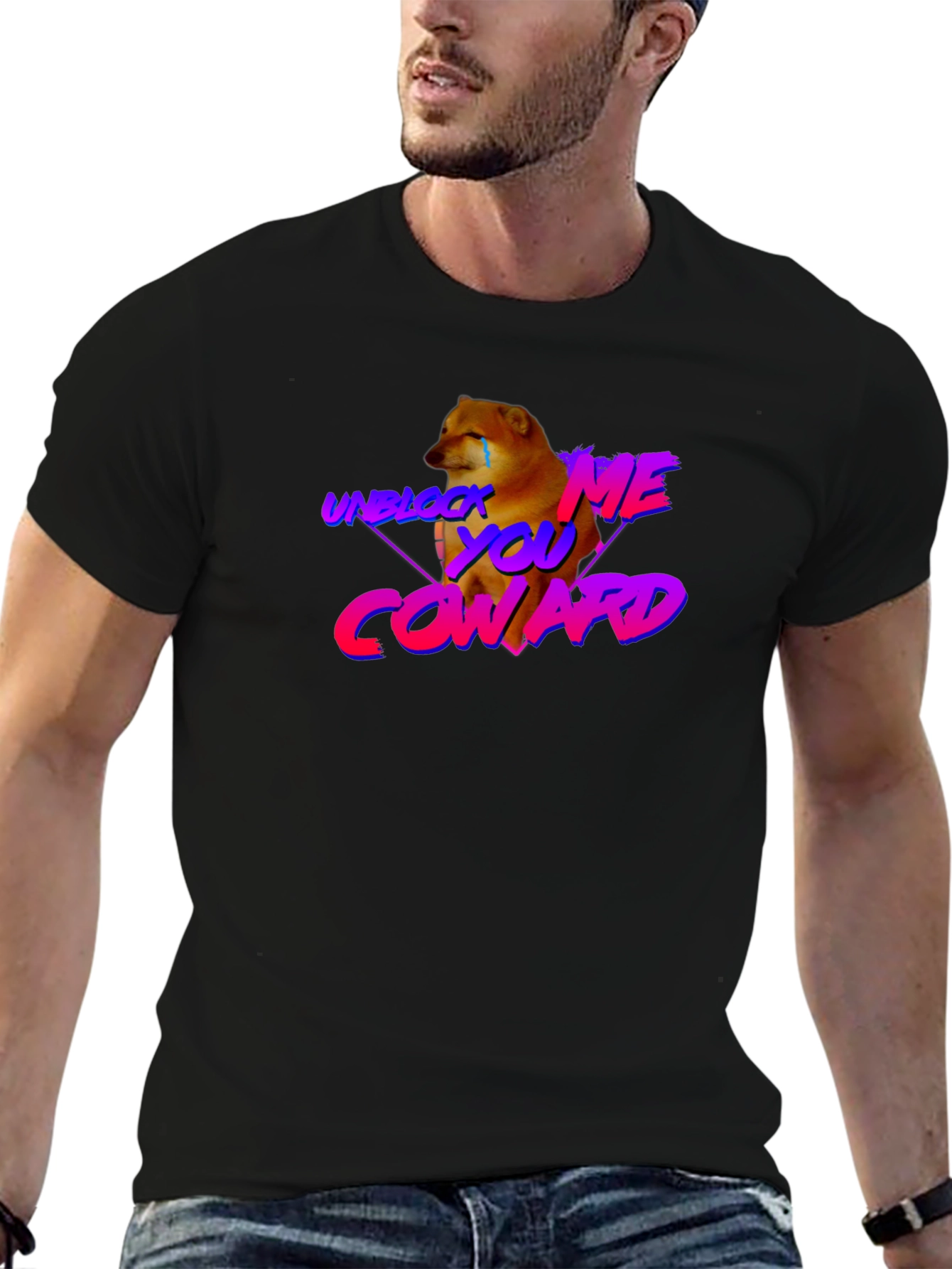 Black Unblock Me Coward Doge Graphic Tee - Black view 6
