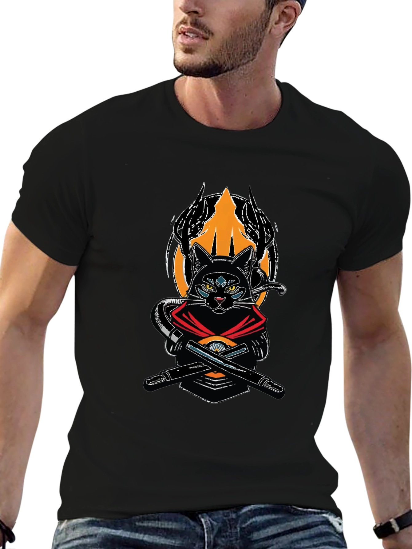 Black Ninja Cat Graphic T-Shirt view 6
