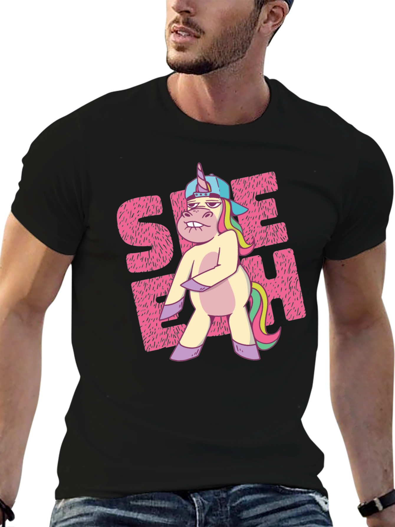 Black Funny Unicorn Graphic T-Shirt view 6