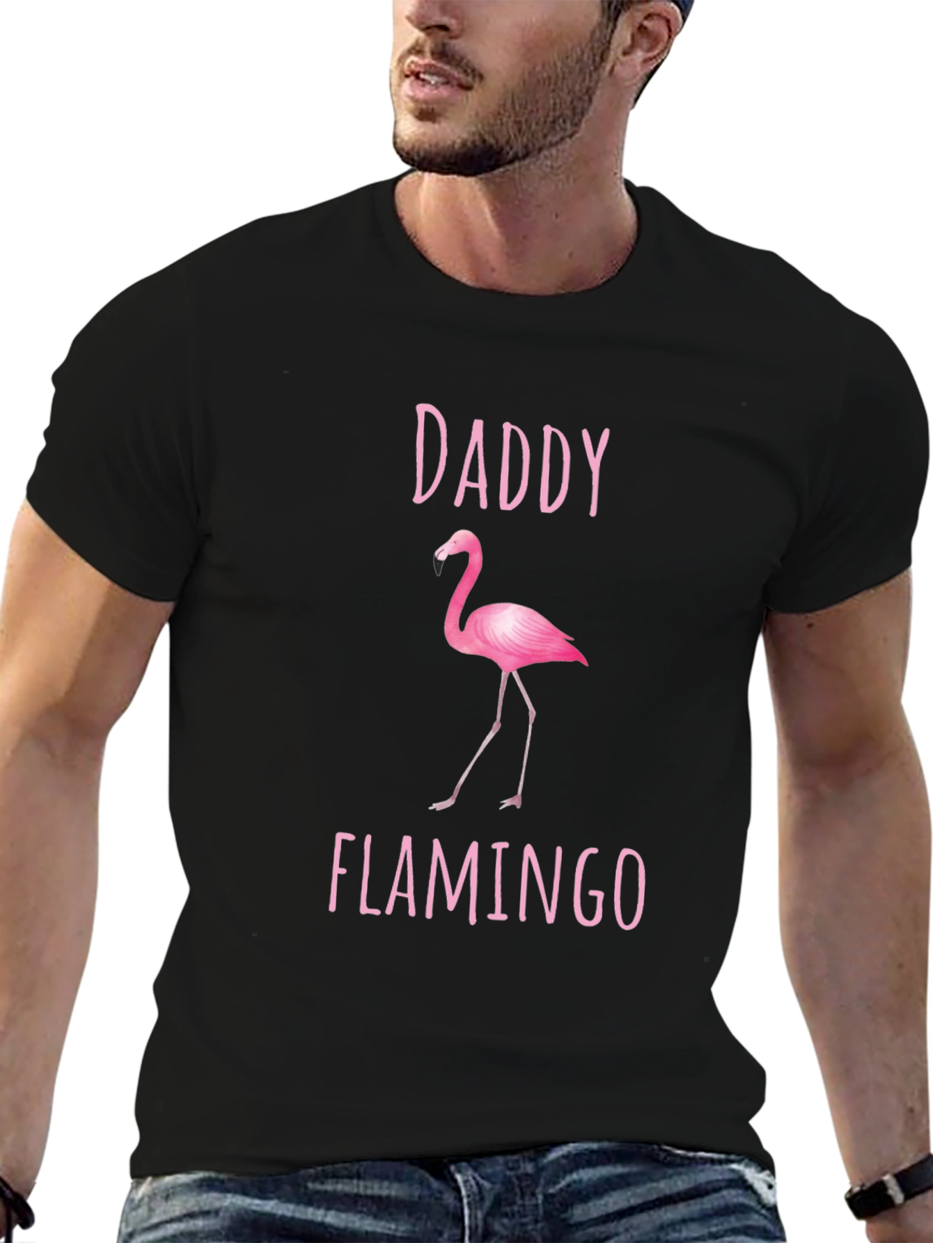 Black Daddy Flamingo Graphic Tee - Black Cotton Shirt view 6