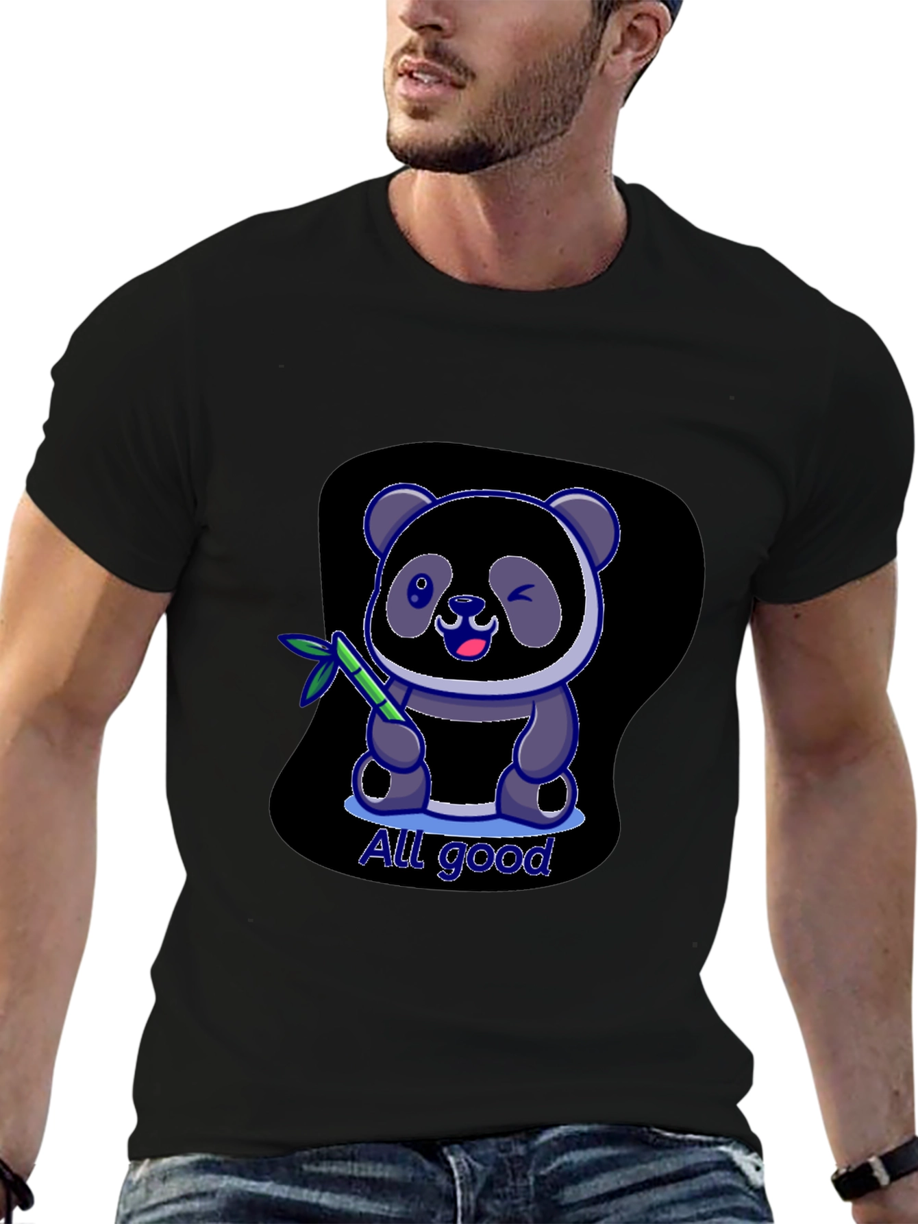 Black All Good Panda T-Shirt - Soft Cotton Blend view 6