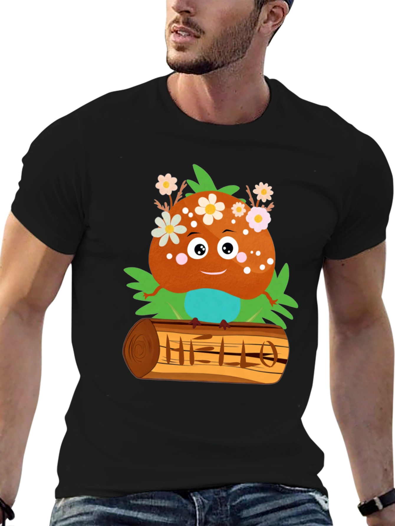 Black Cute Cartoon Character Print T-Shirt view 6
